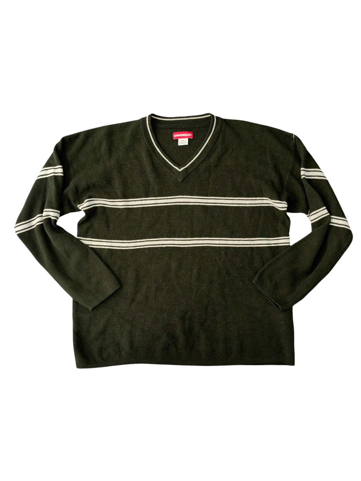 green white unionbay vneck striped sweater, m
