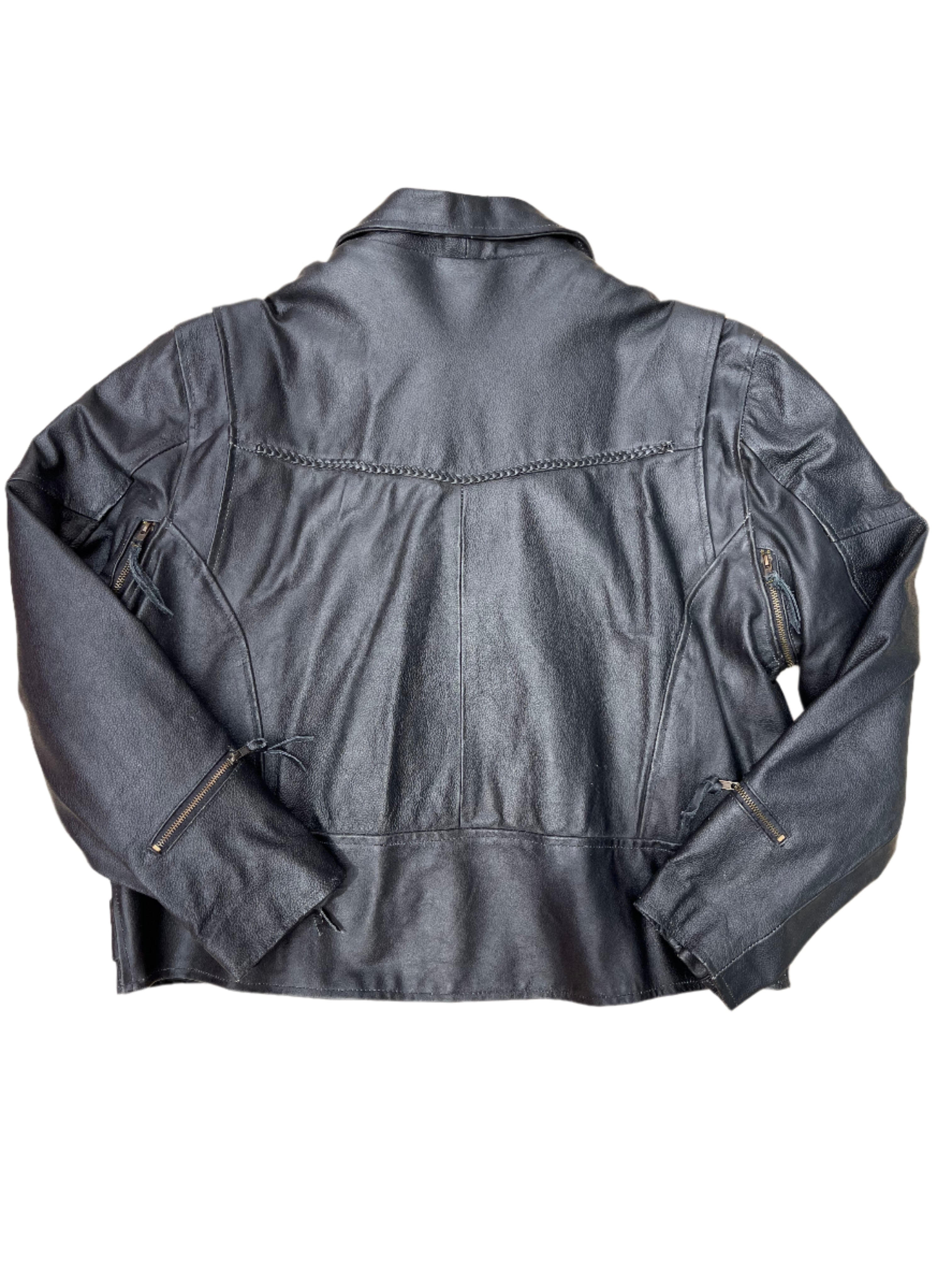 Black Genuine leather Vtg braided leather jacket, 54 (fits like XL)