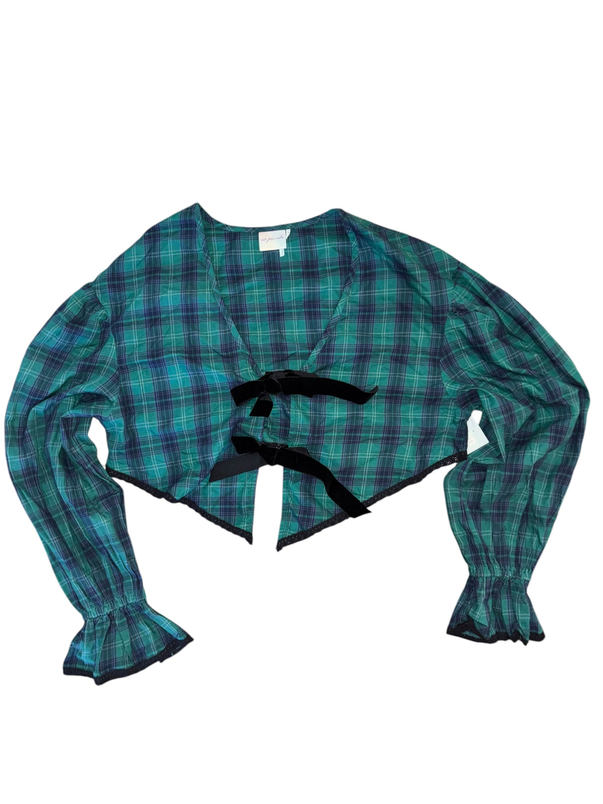 green out from under cropped plaid pj top, M