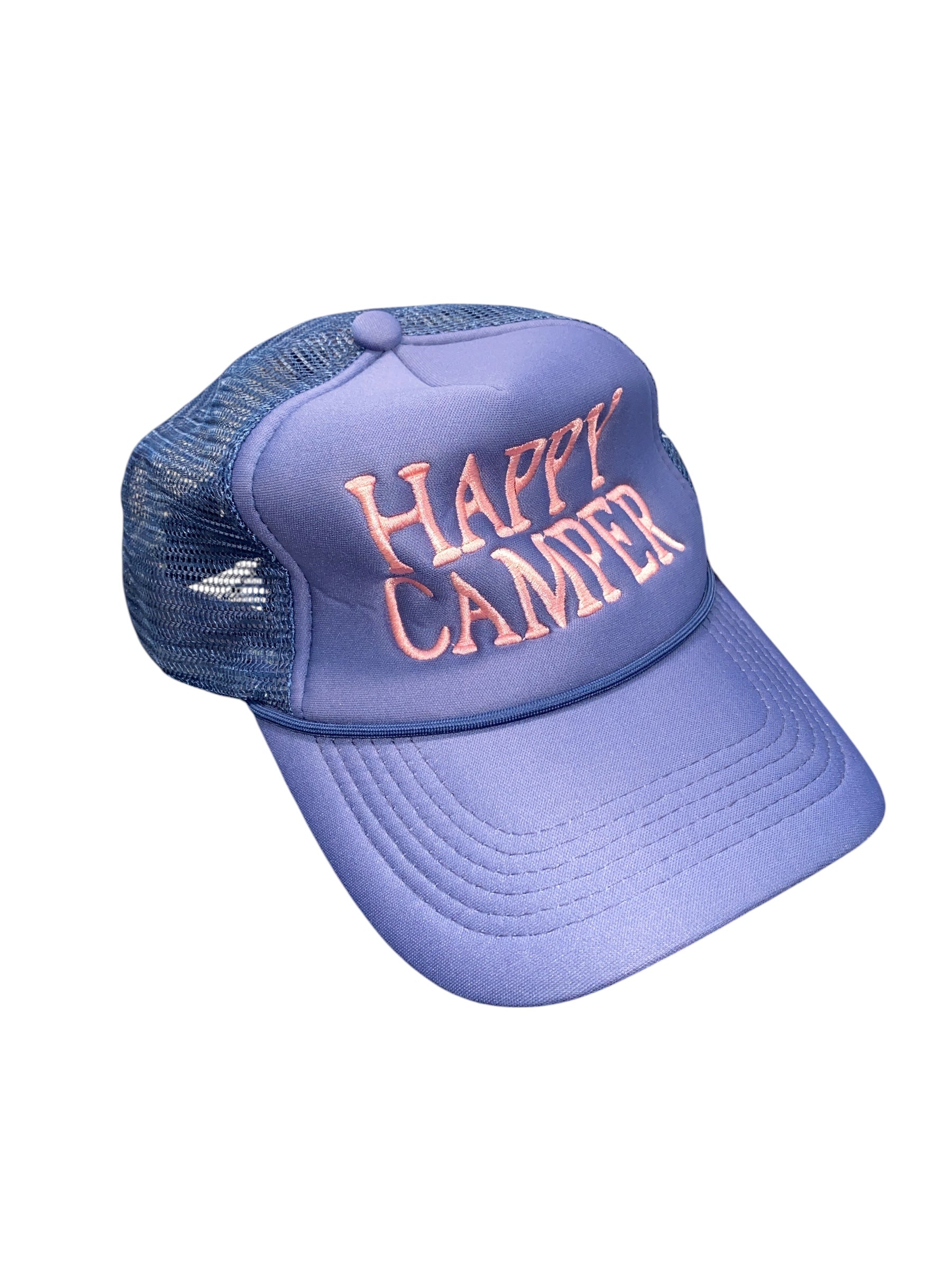 purple pink worn west happy camper embroidered hat