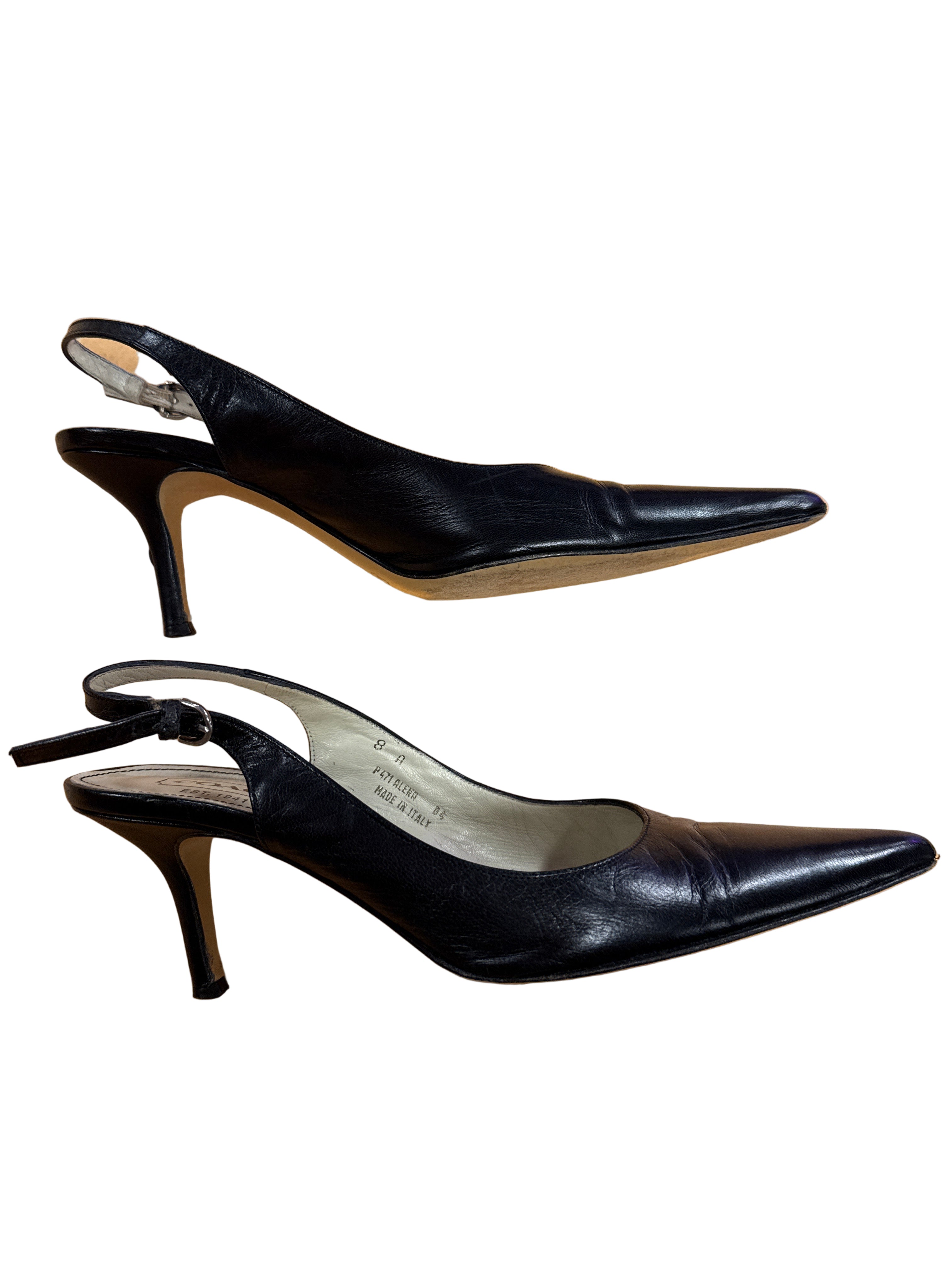 black coach pointed slingback heels, 8