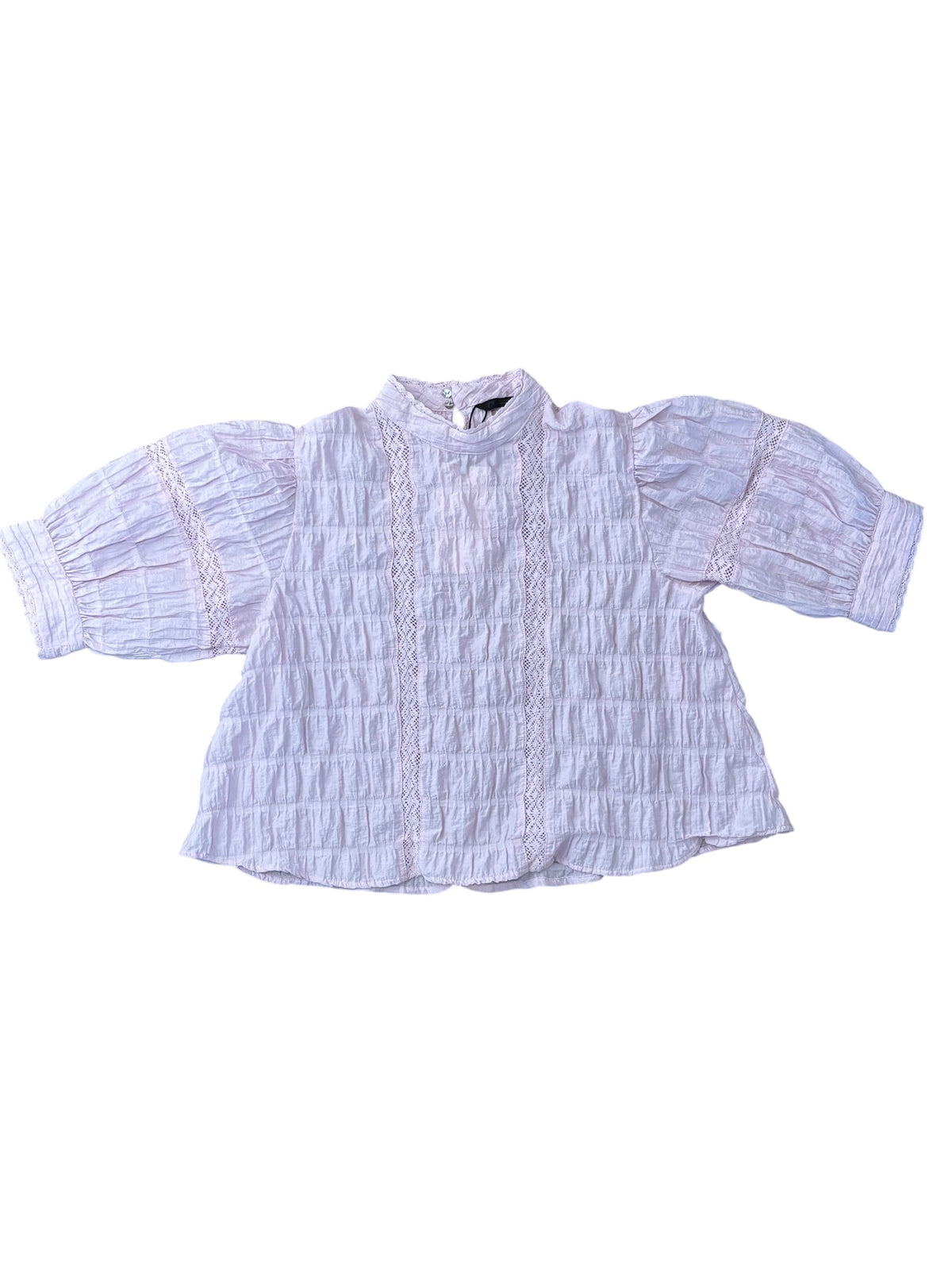 pink zara nwt puff sleeve lace top, m