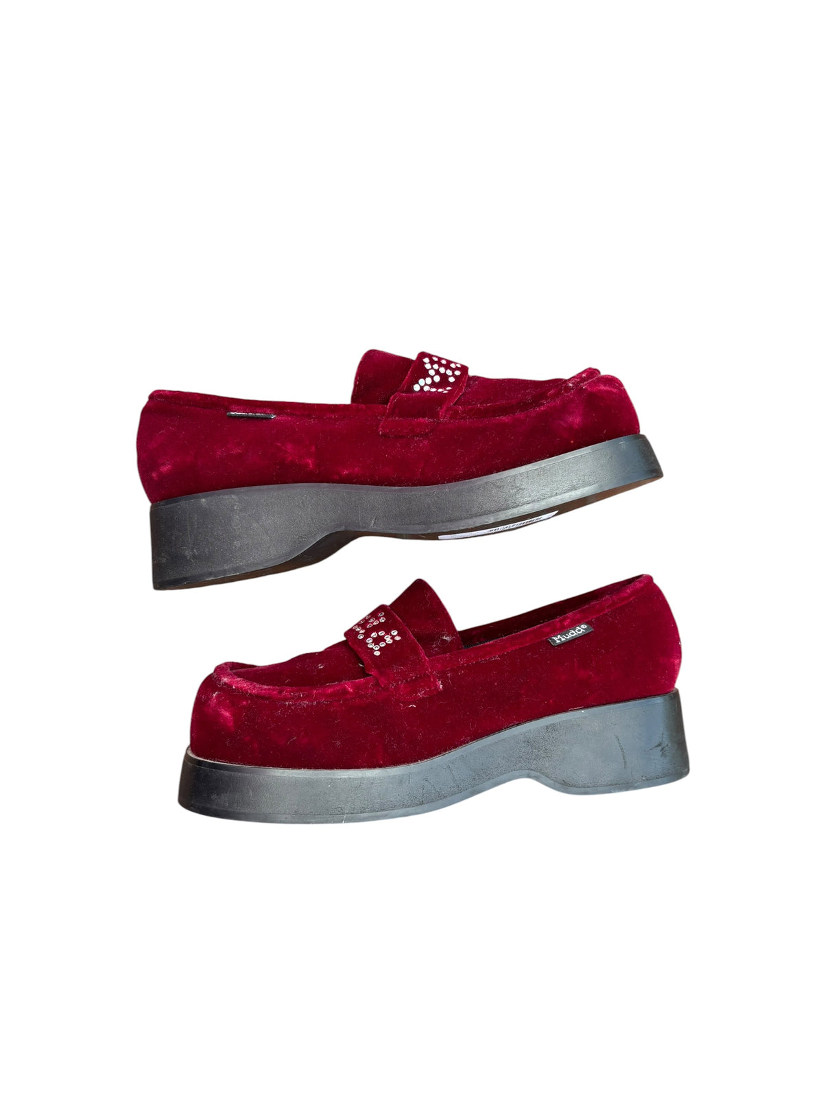 maroon mudd velour platform loafers, 6
