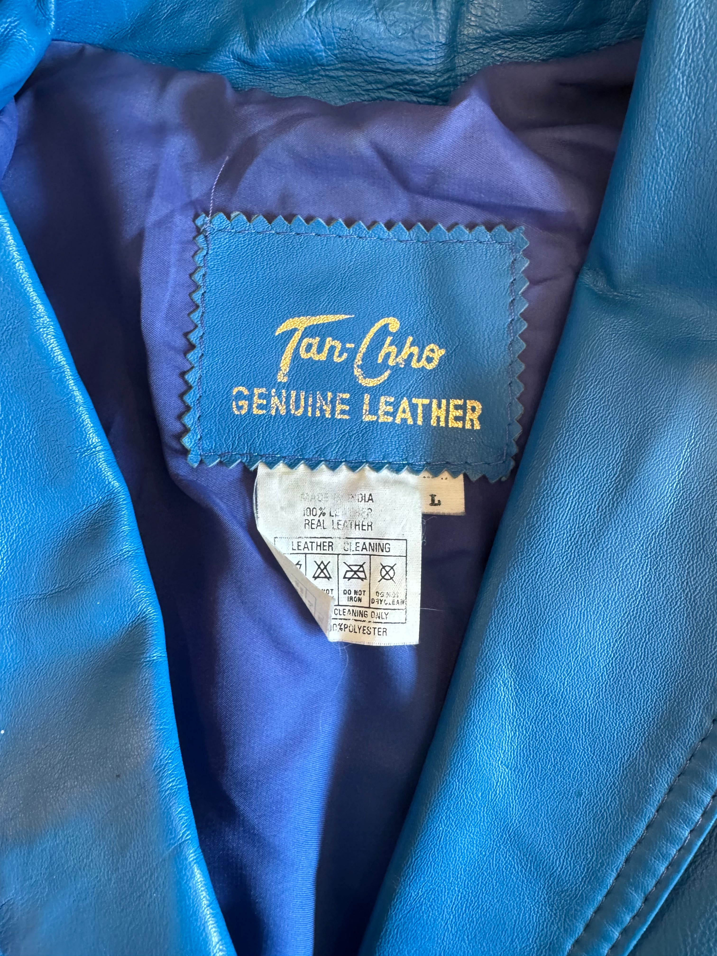 blue tan-chho bomber leather jacket, L