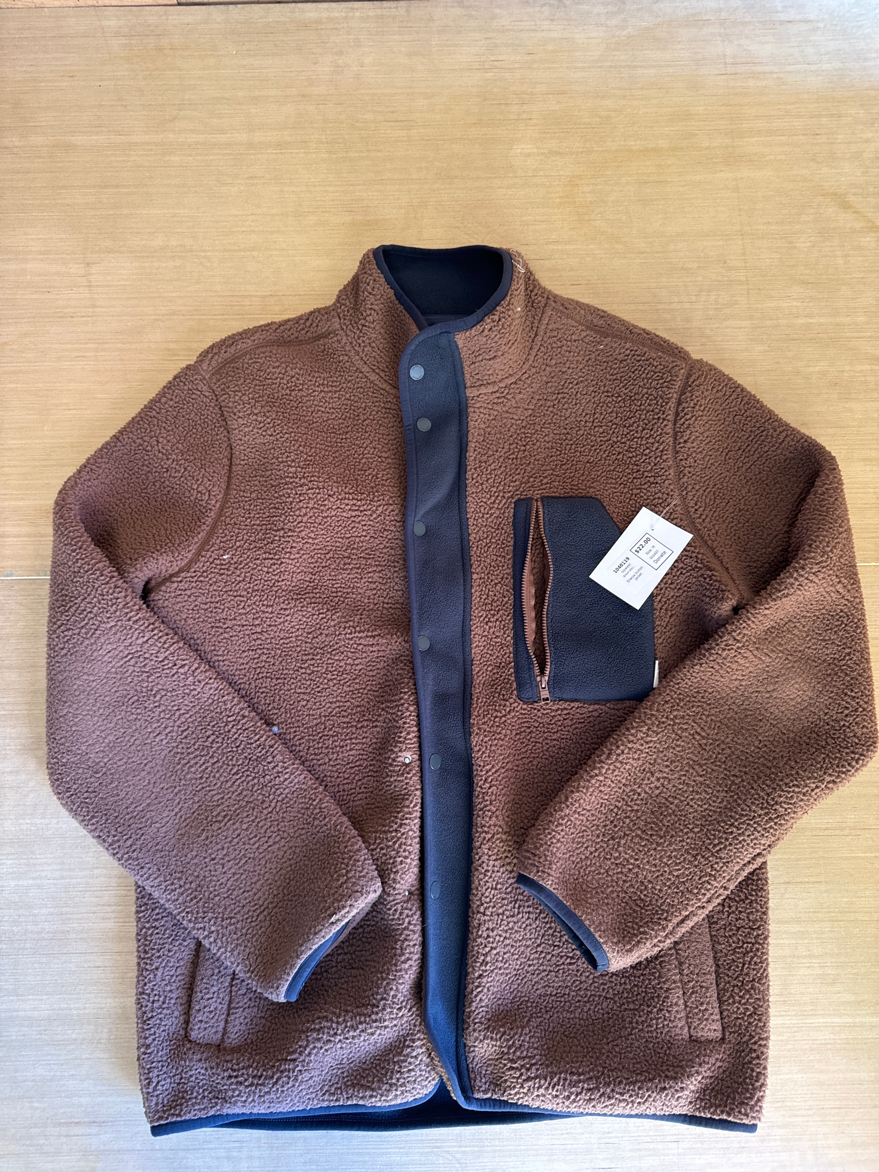 Brown black Upwest Sherpa button jacket, M