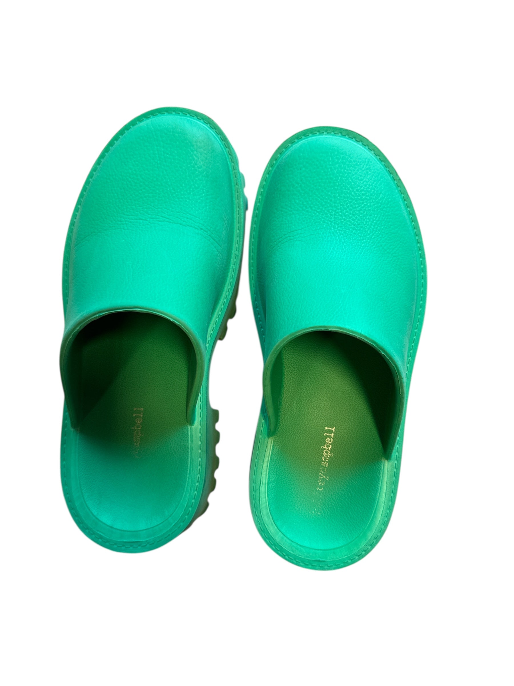 green jeffrey campbell crazy rubber clogs, 9