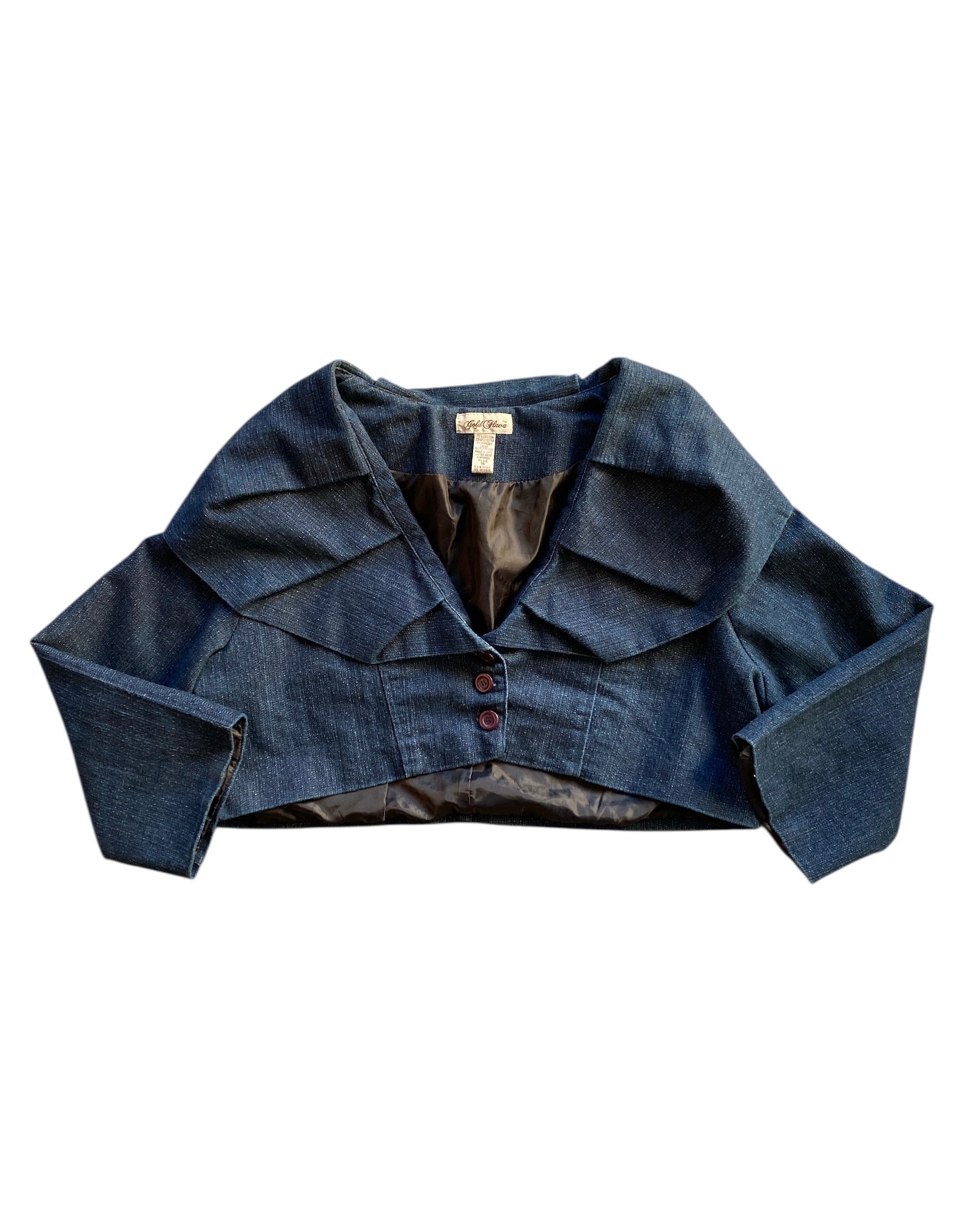 blue gold flava denim cropped ruffle jacket, 18