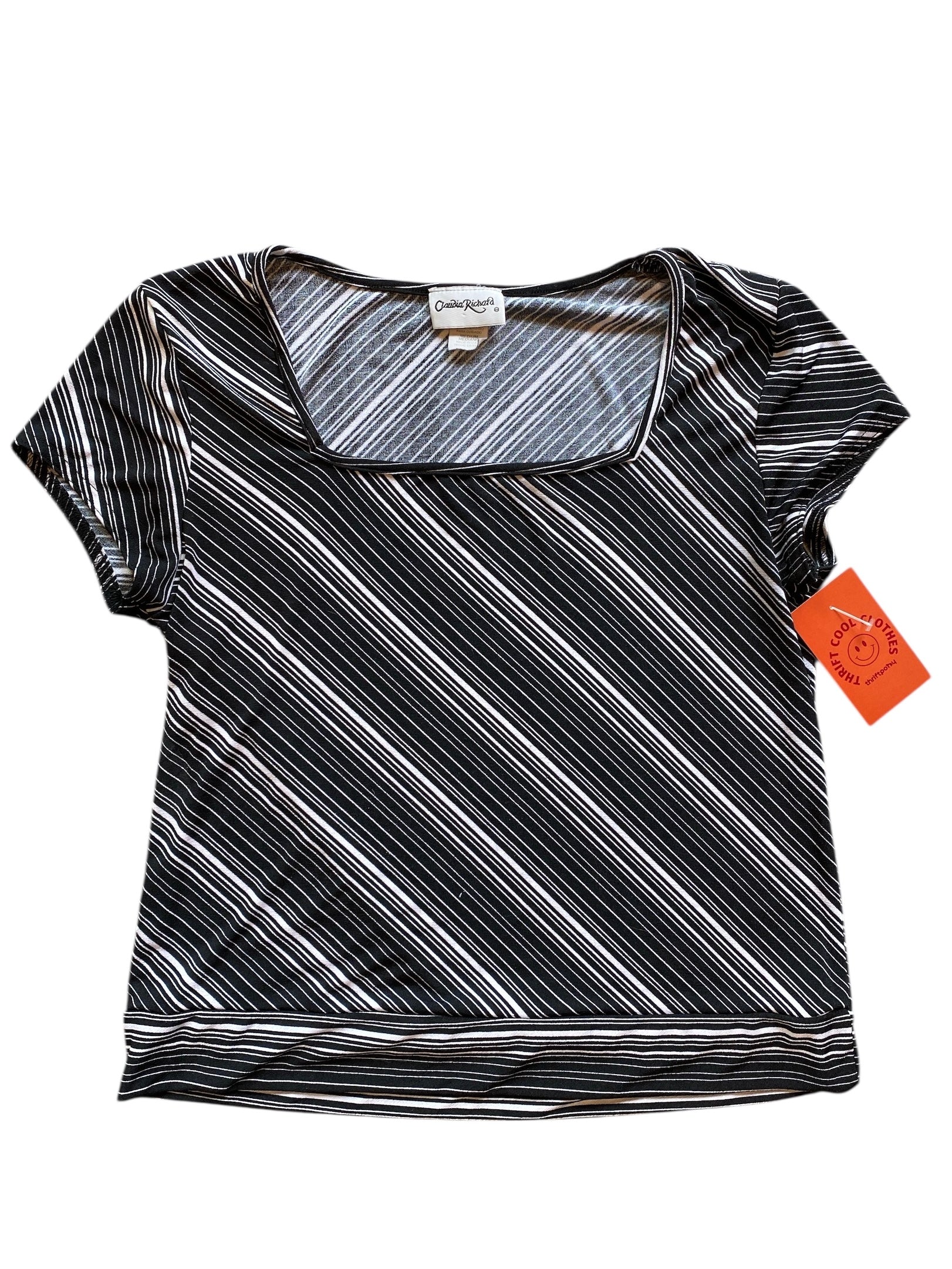 black white claudia richard striped ss top, m