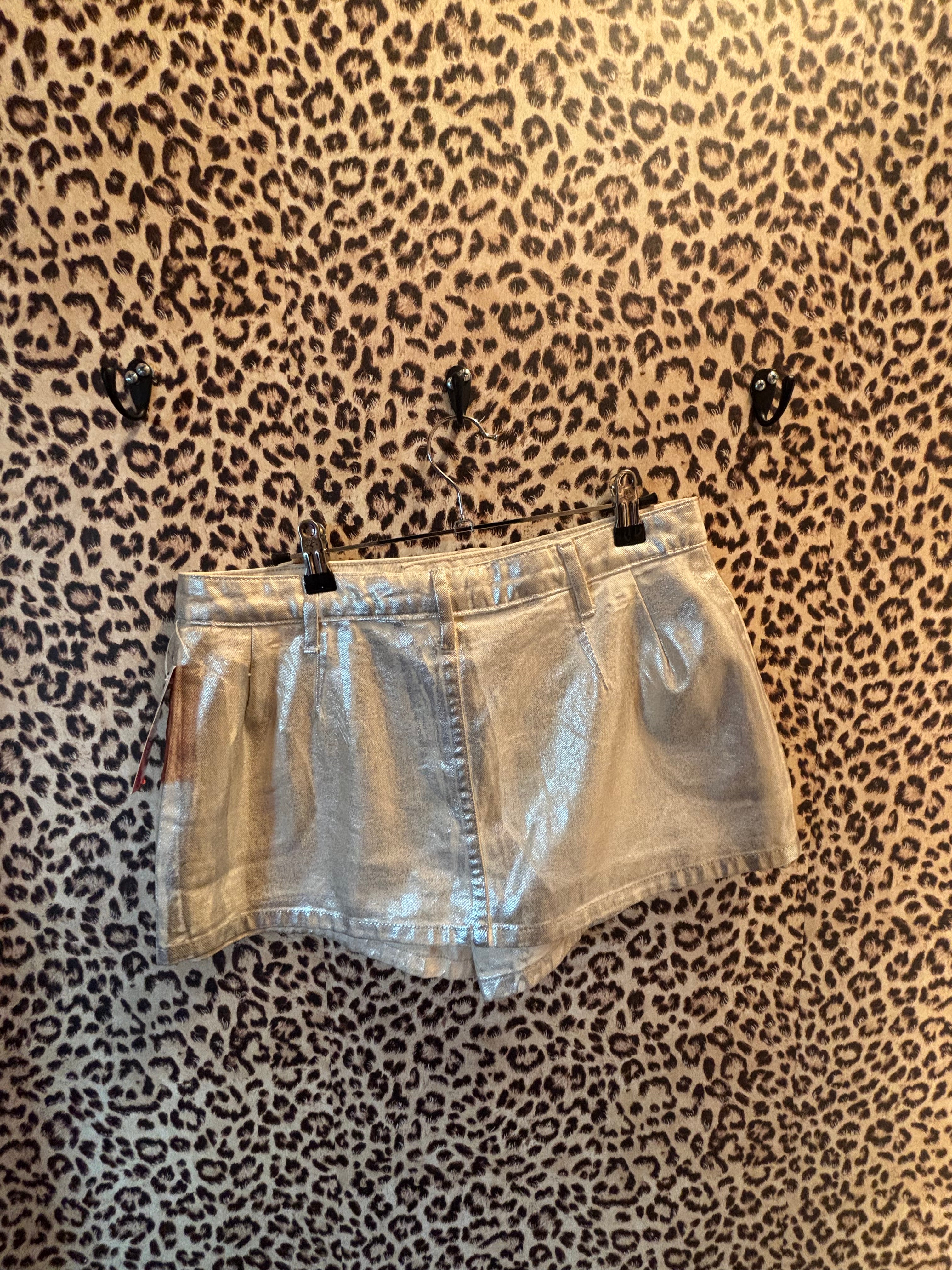 silver free people metallic mini skirt, 32