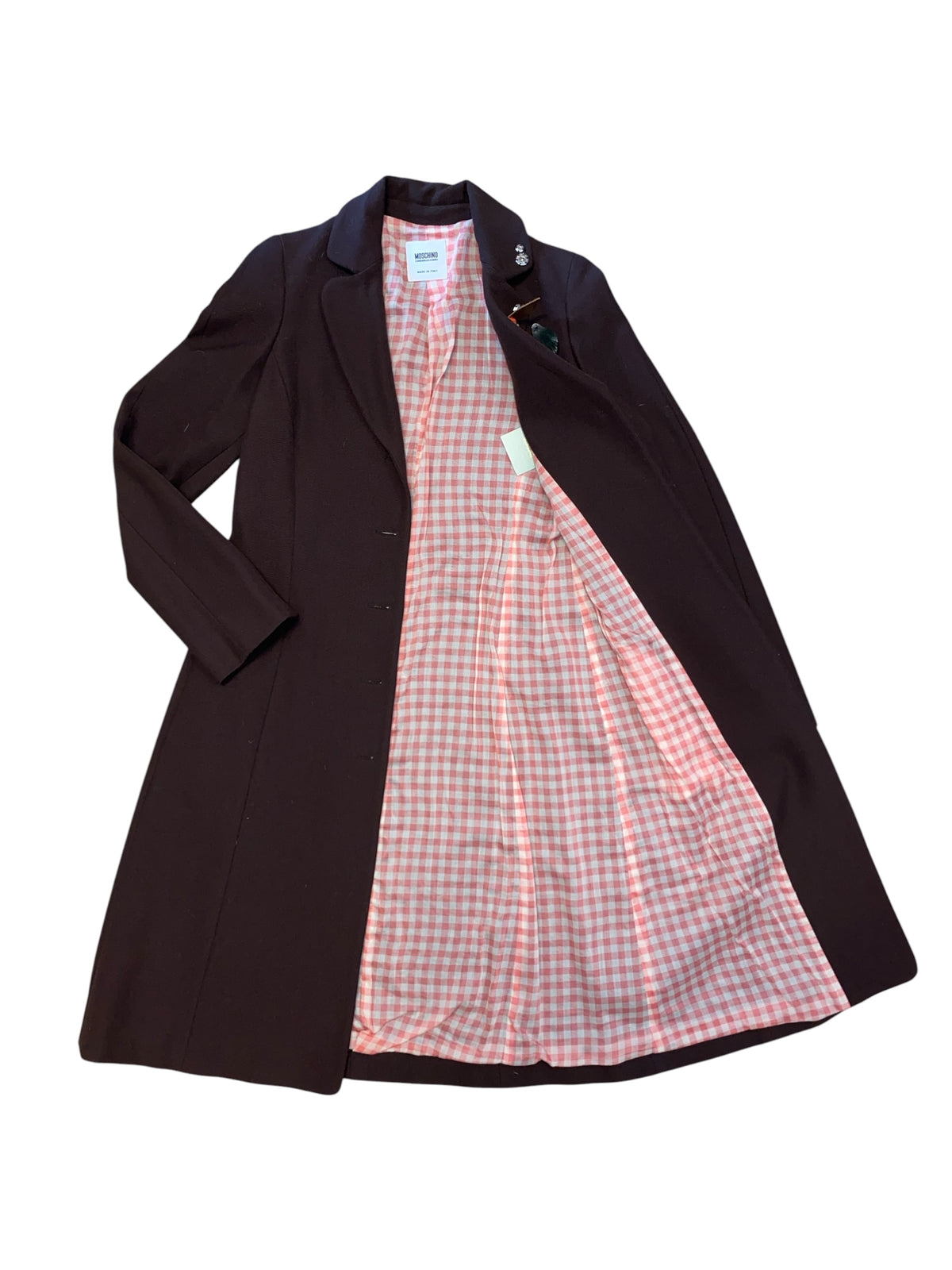 Brown Moschino Wool trench coat w flower details, 6