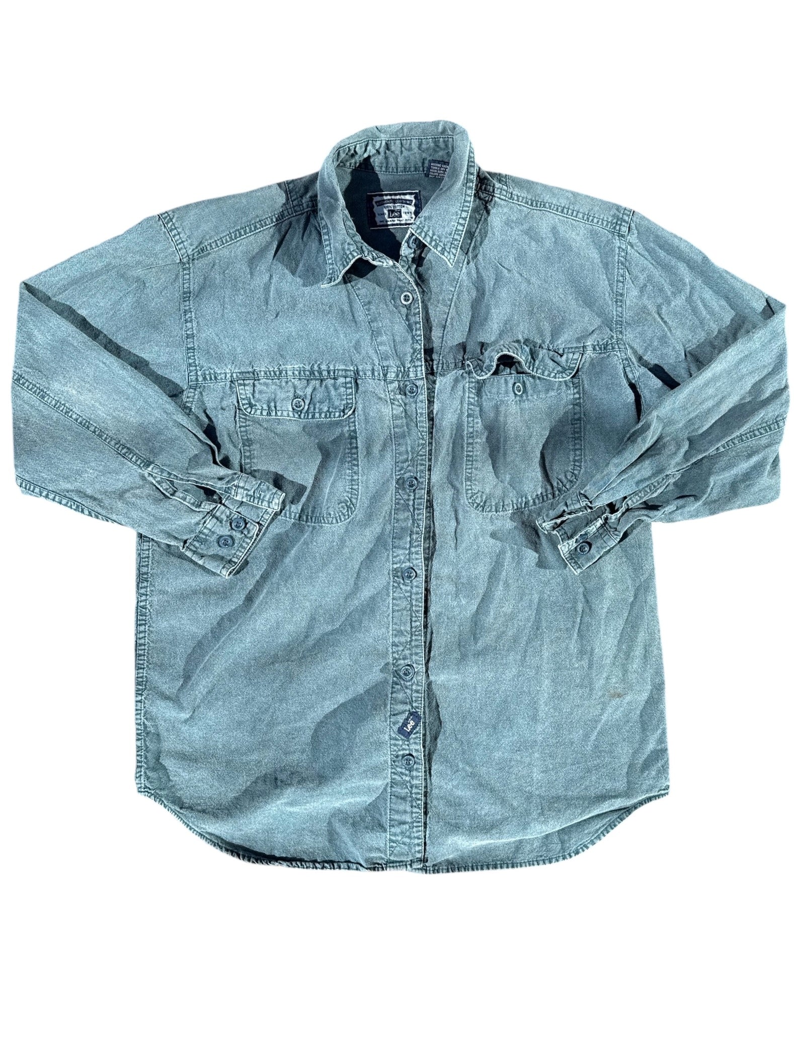 blue lee denim button down, s