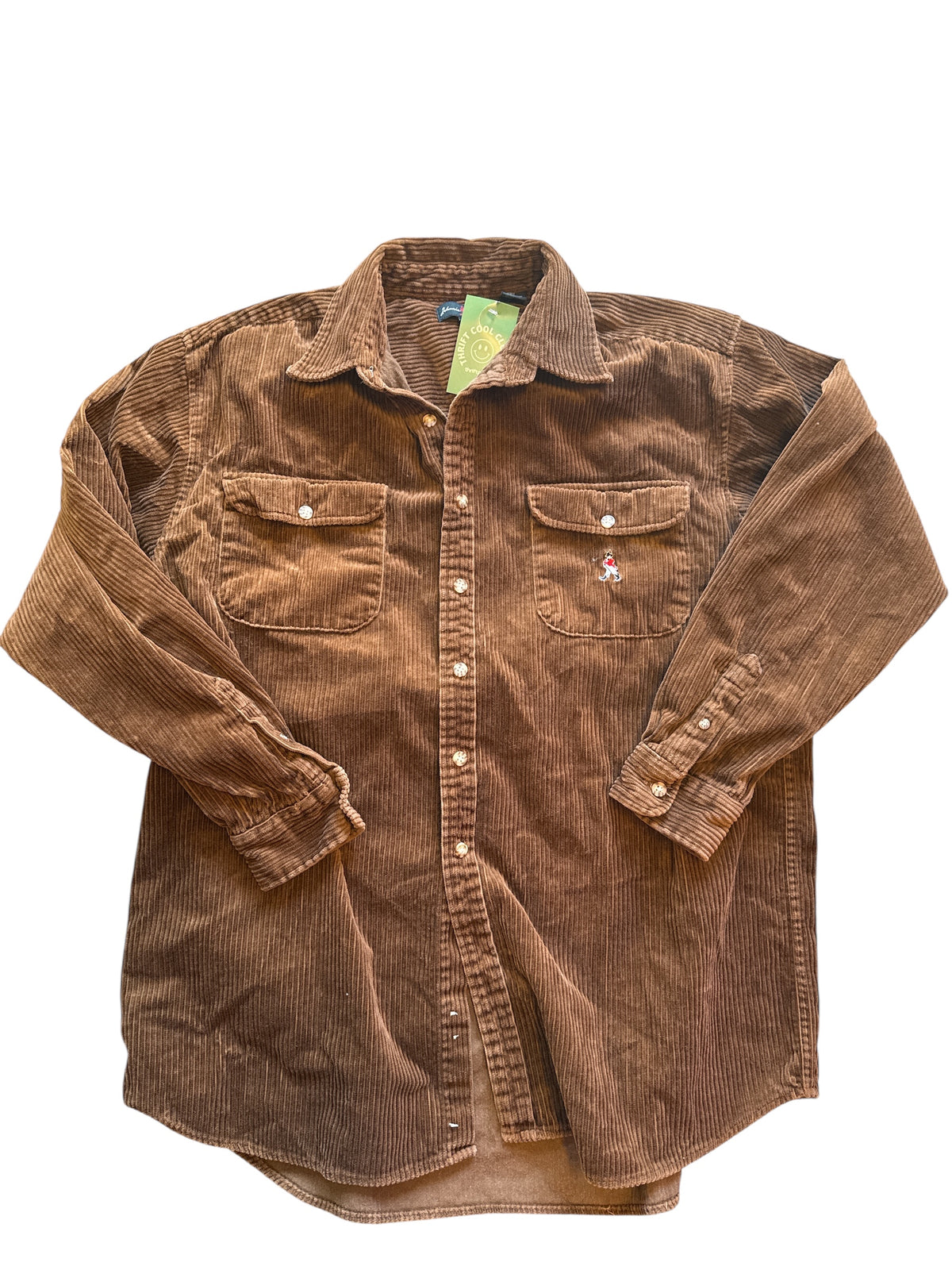 brown johnnie walker cord button down, L