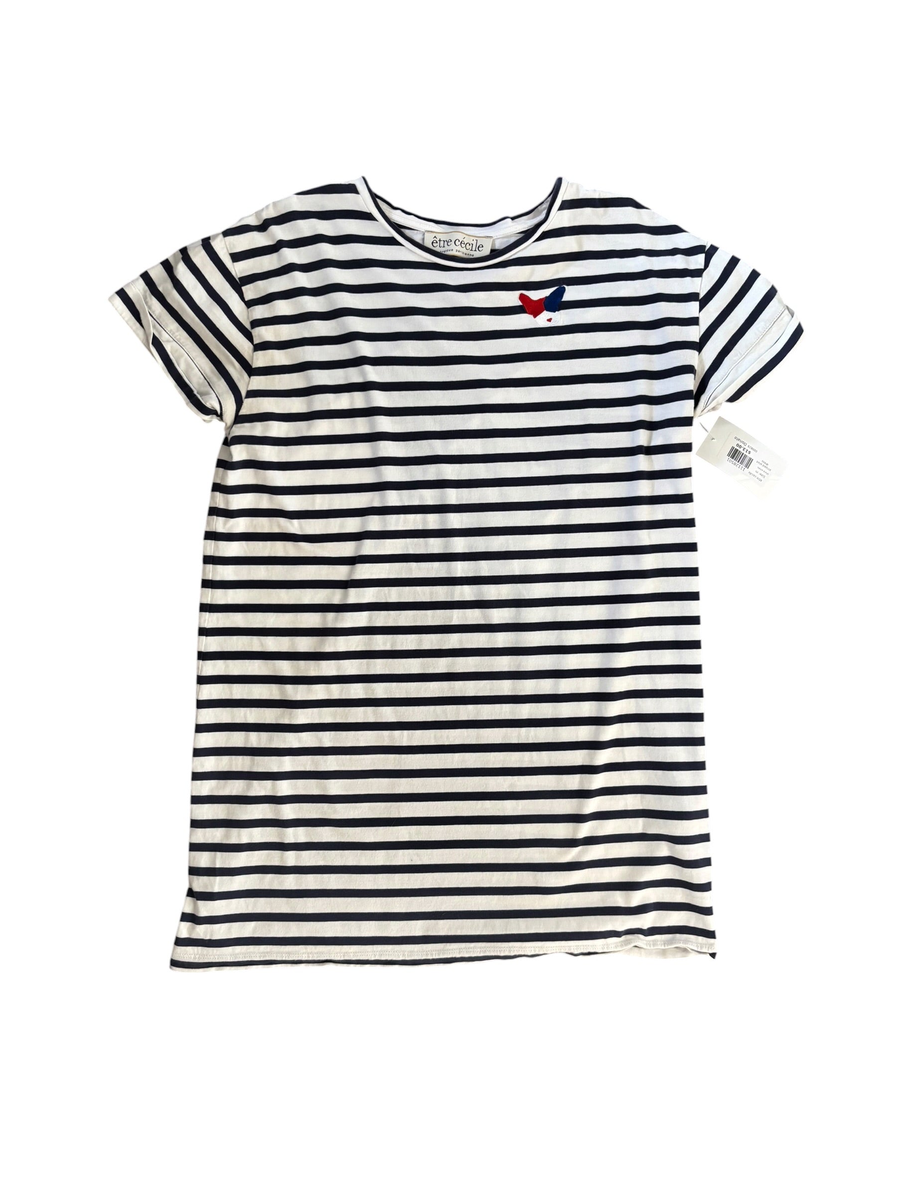 Navy white etre cecile striped shirt dress, m