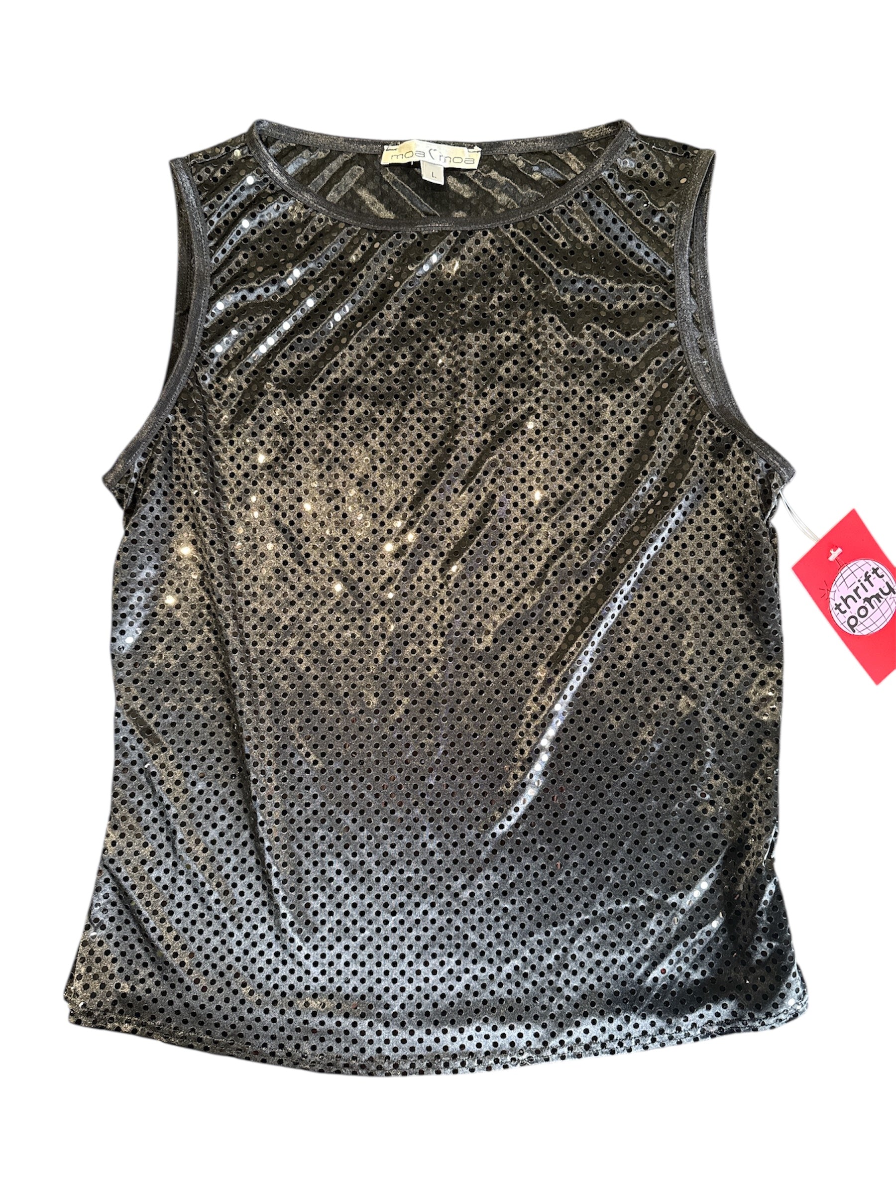 black moa moa vtg sequin tank, L
