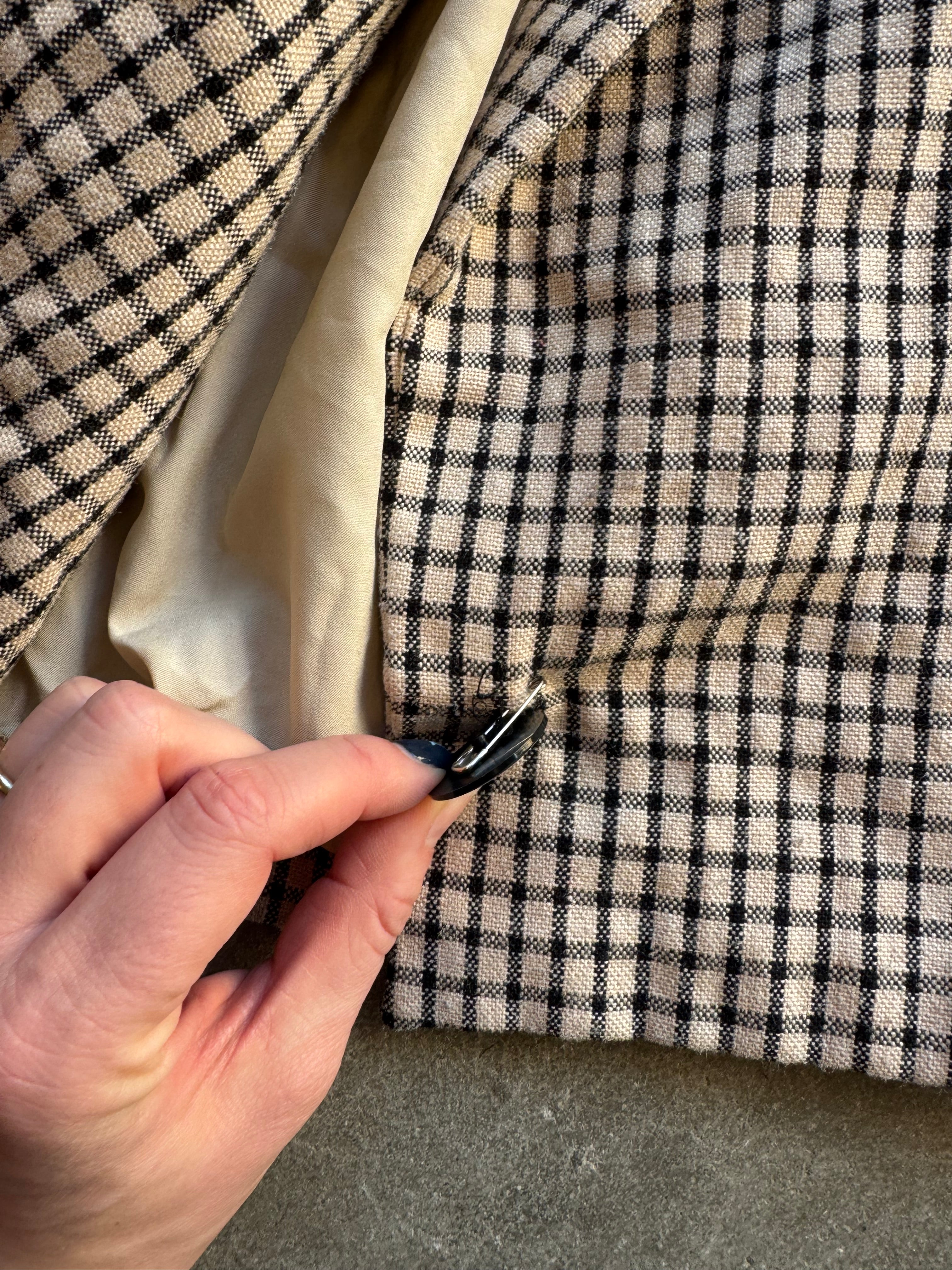 Brown black Sewing by Anne Cropped plaid blazer, M