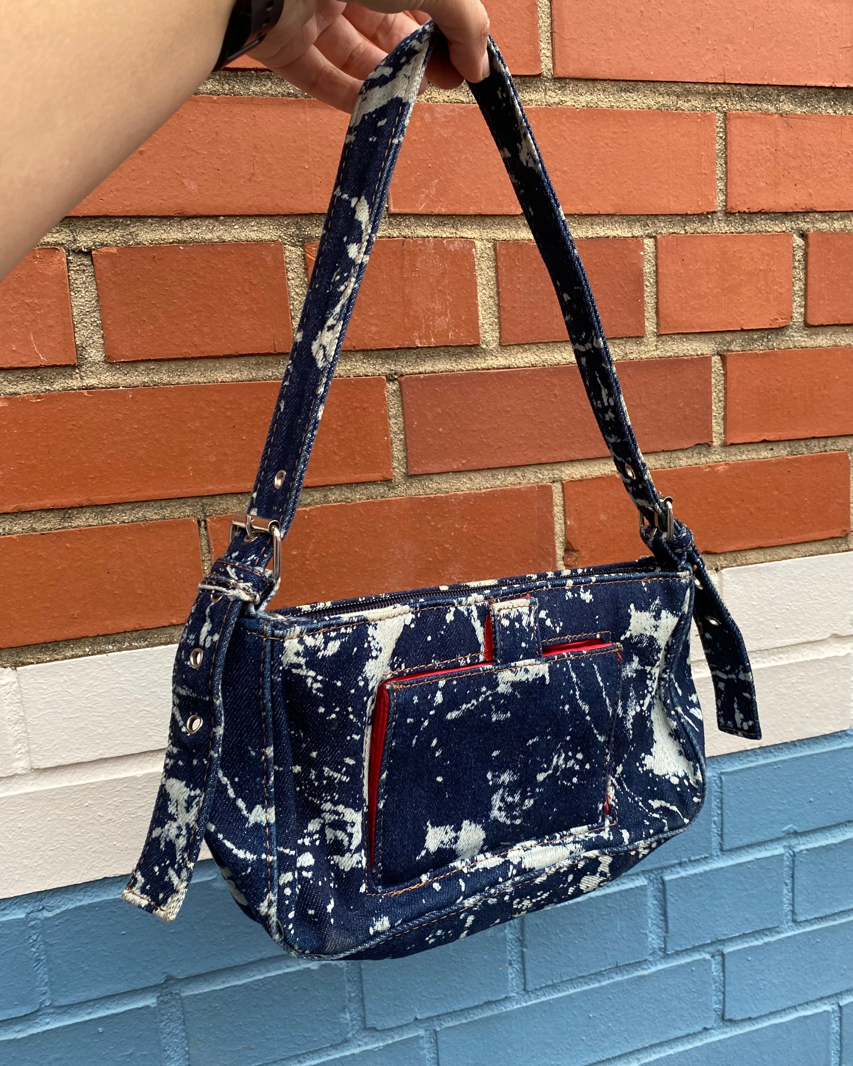 blue denim blues acid wash denim purse