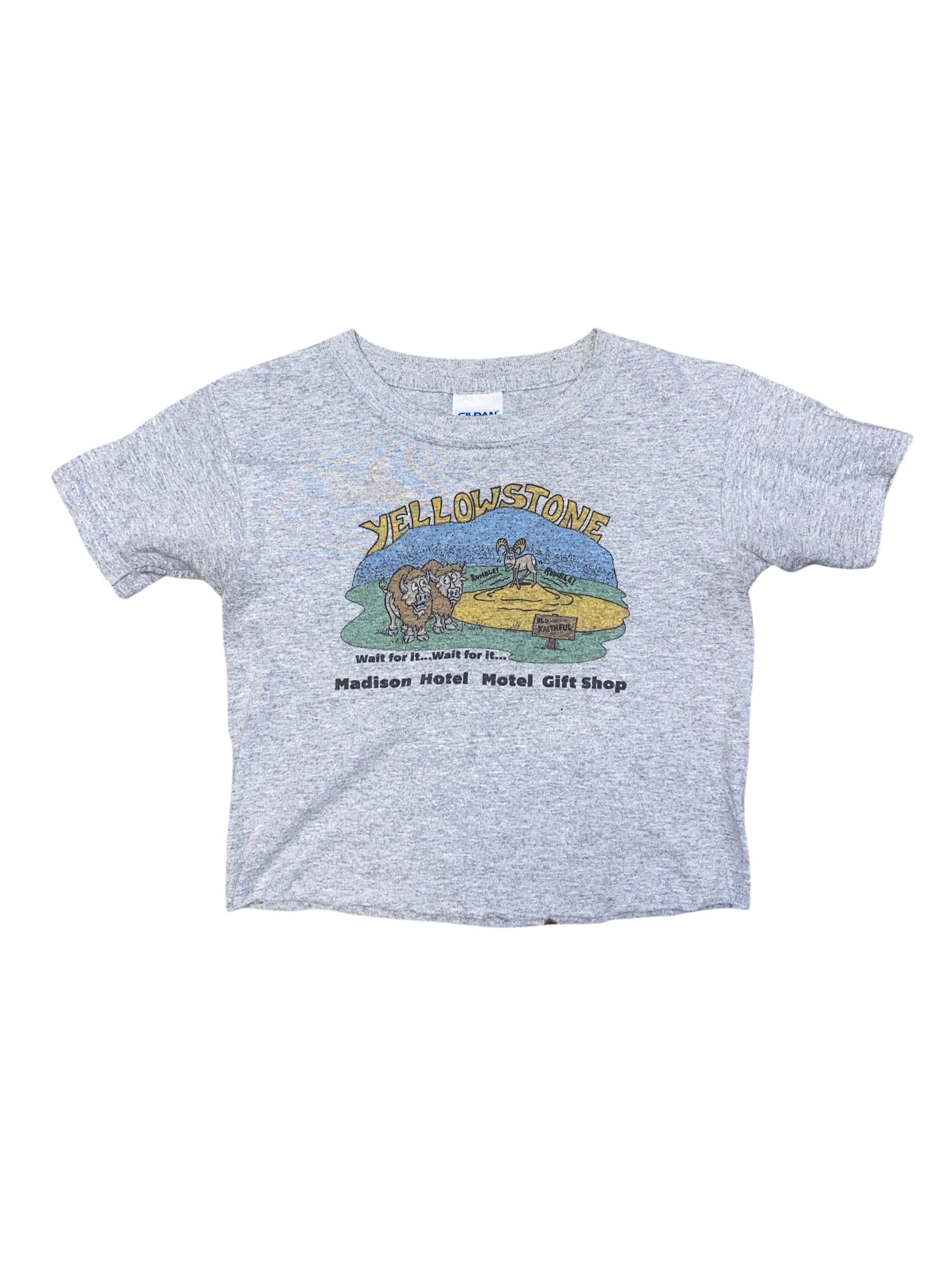 grey gildan yellowstone baby tee, xs