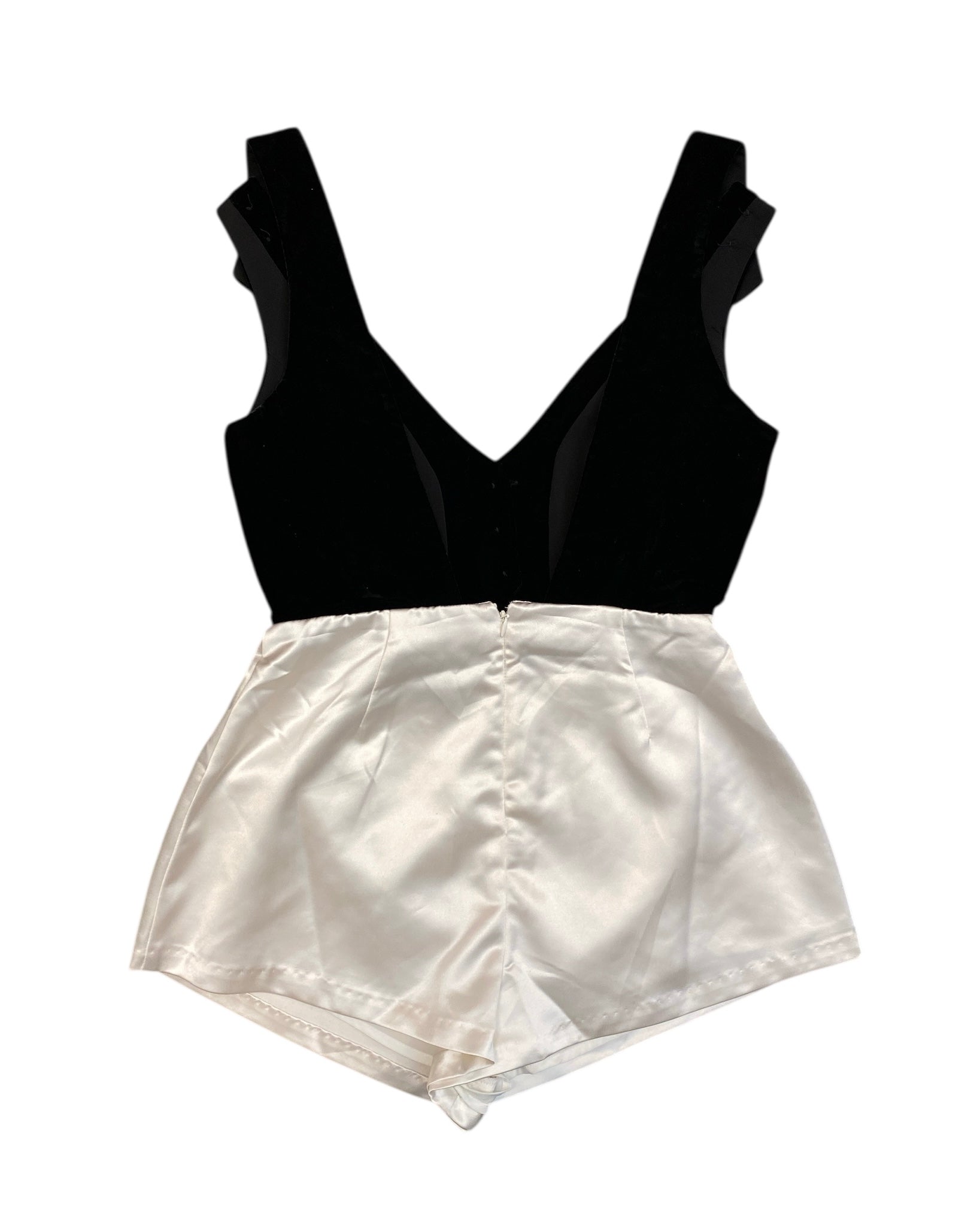 black white for love & lemons velour tank satin romper, s