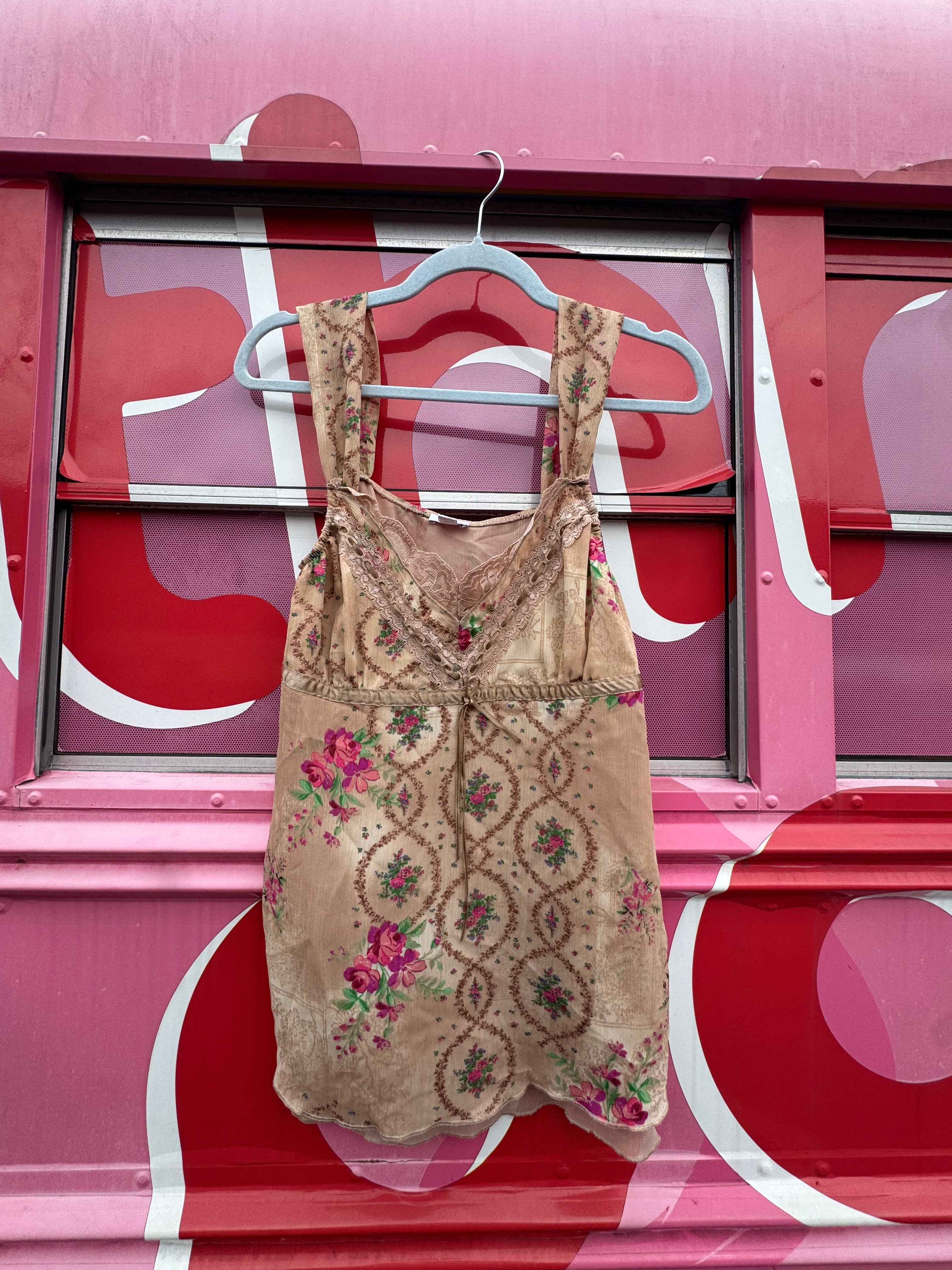 brown pink apt 9 floral lace tank, m