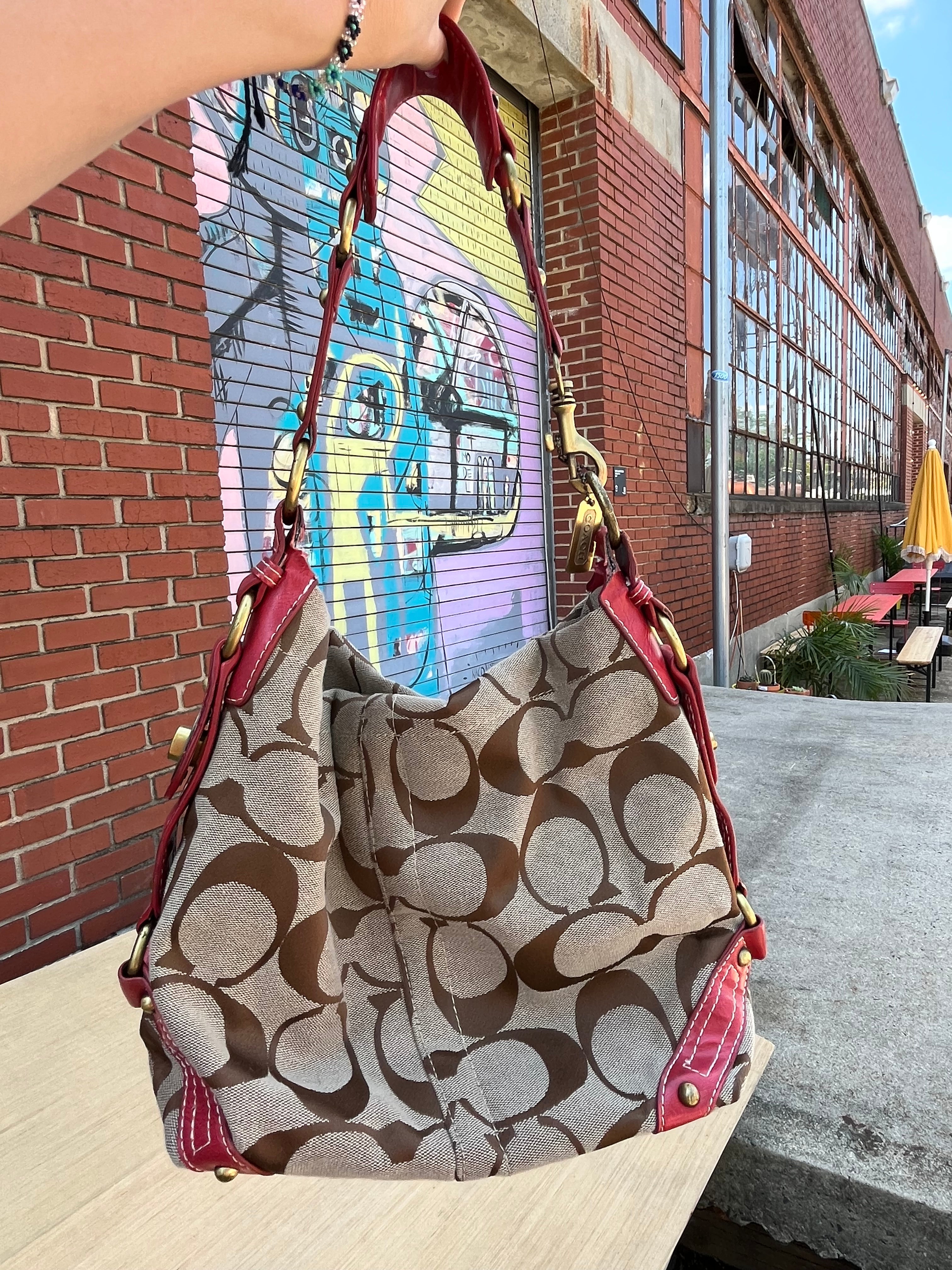 brown pink Coach y2k logo purse