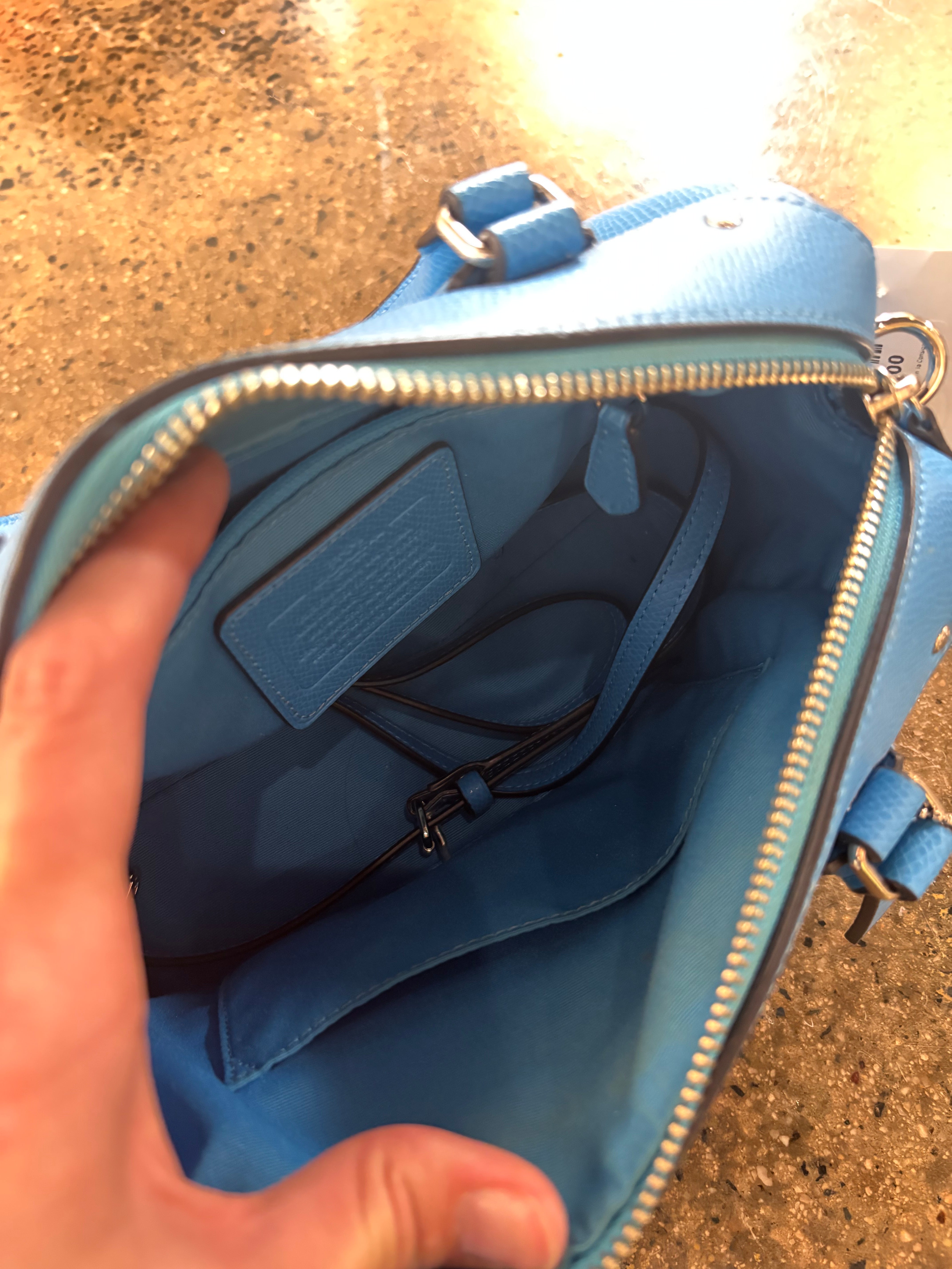 electric blue coach structured handbag