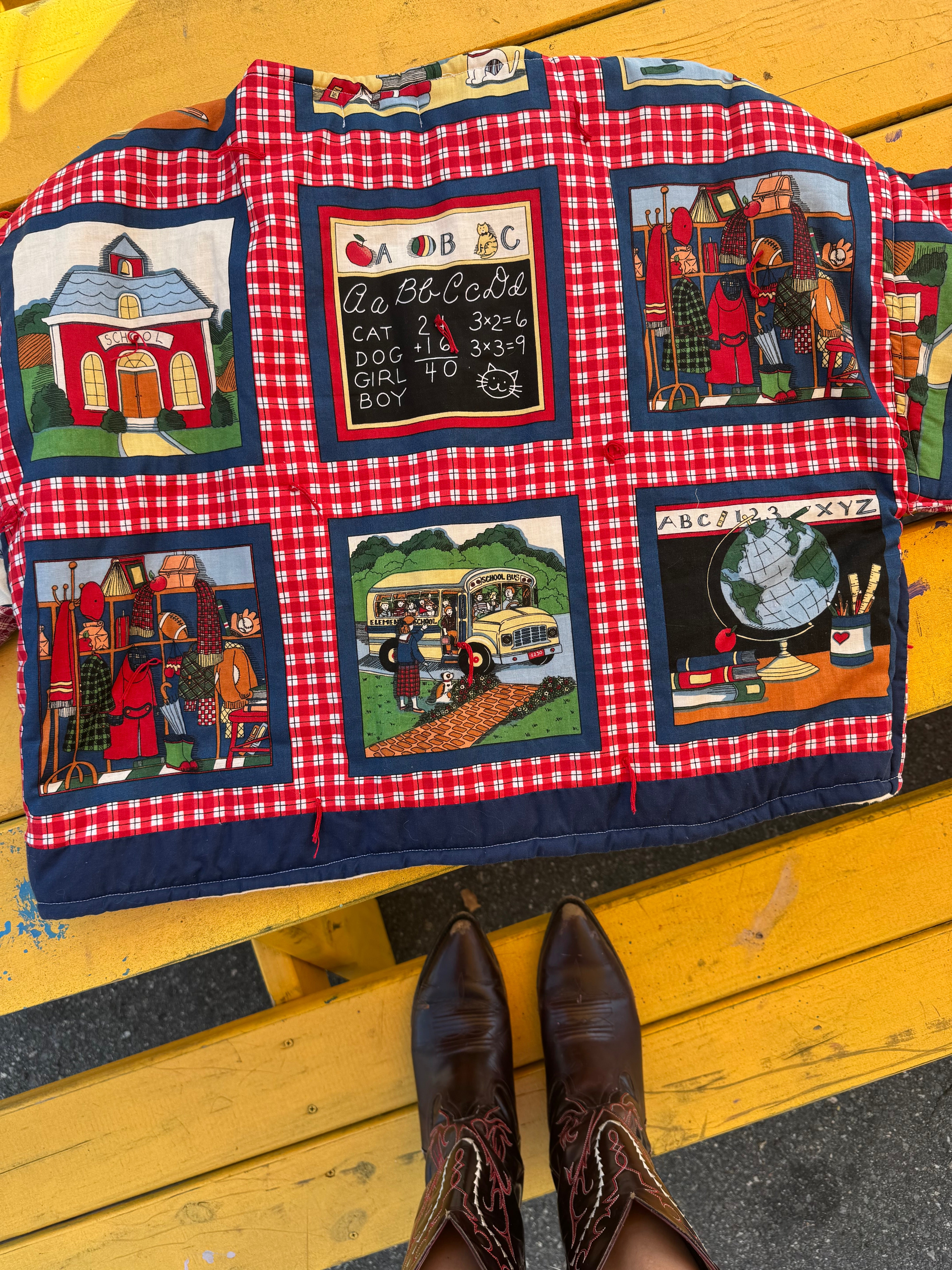 Blue red Shelby Lynn lives Handmade quilted school jacket, L