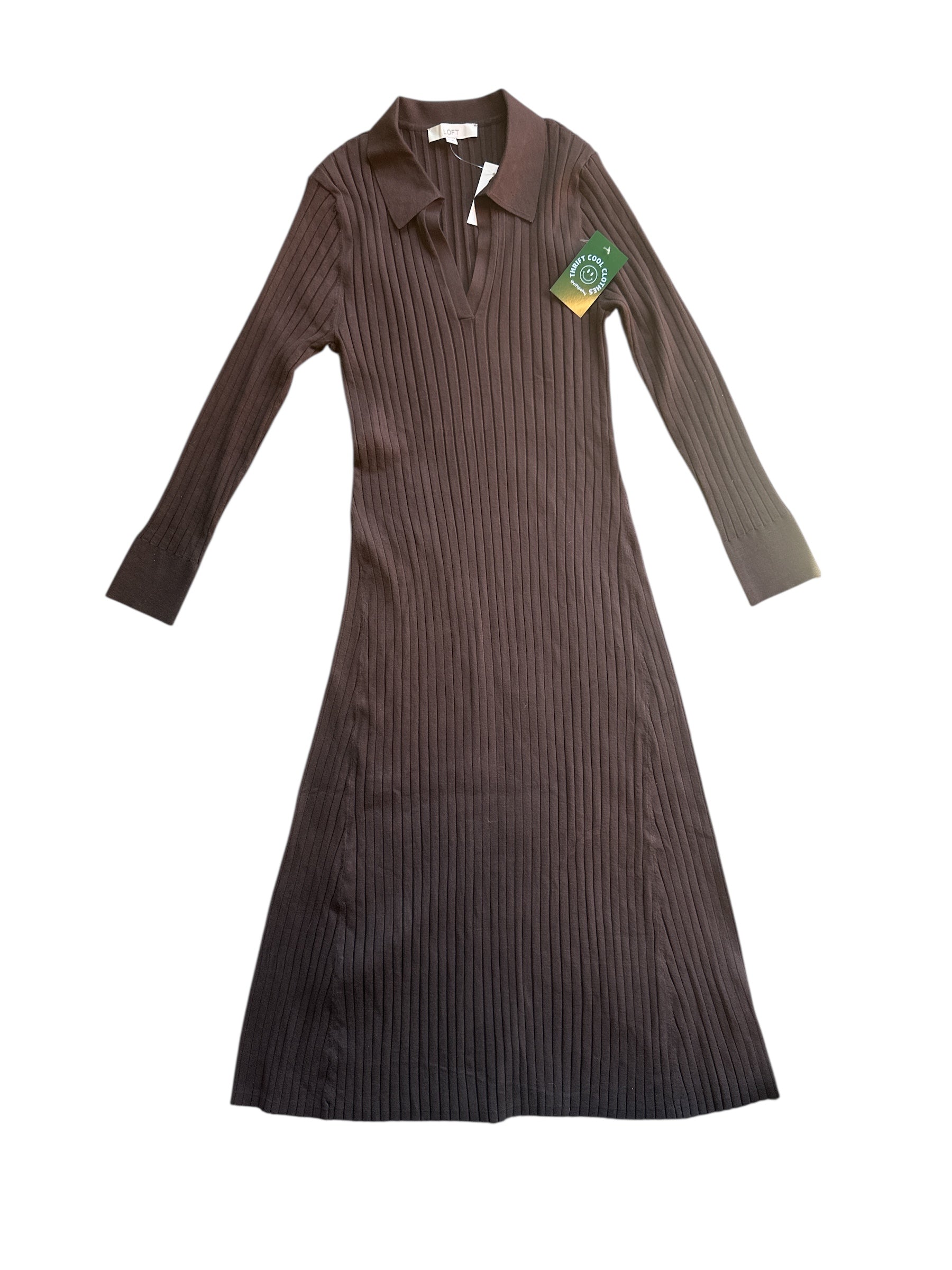 brown loft nwt ribbed collar dres, xl