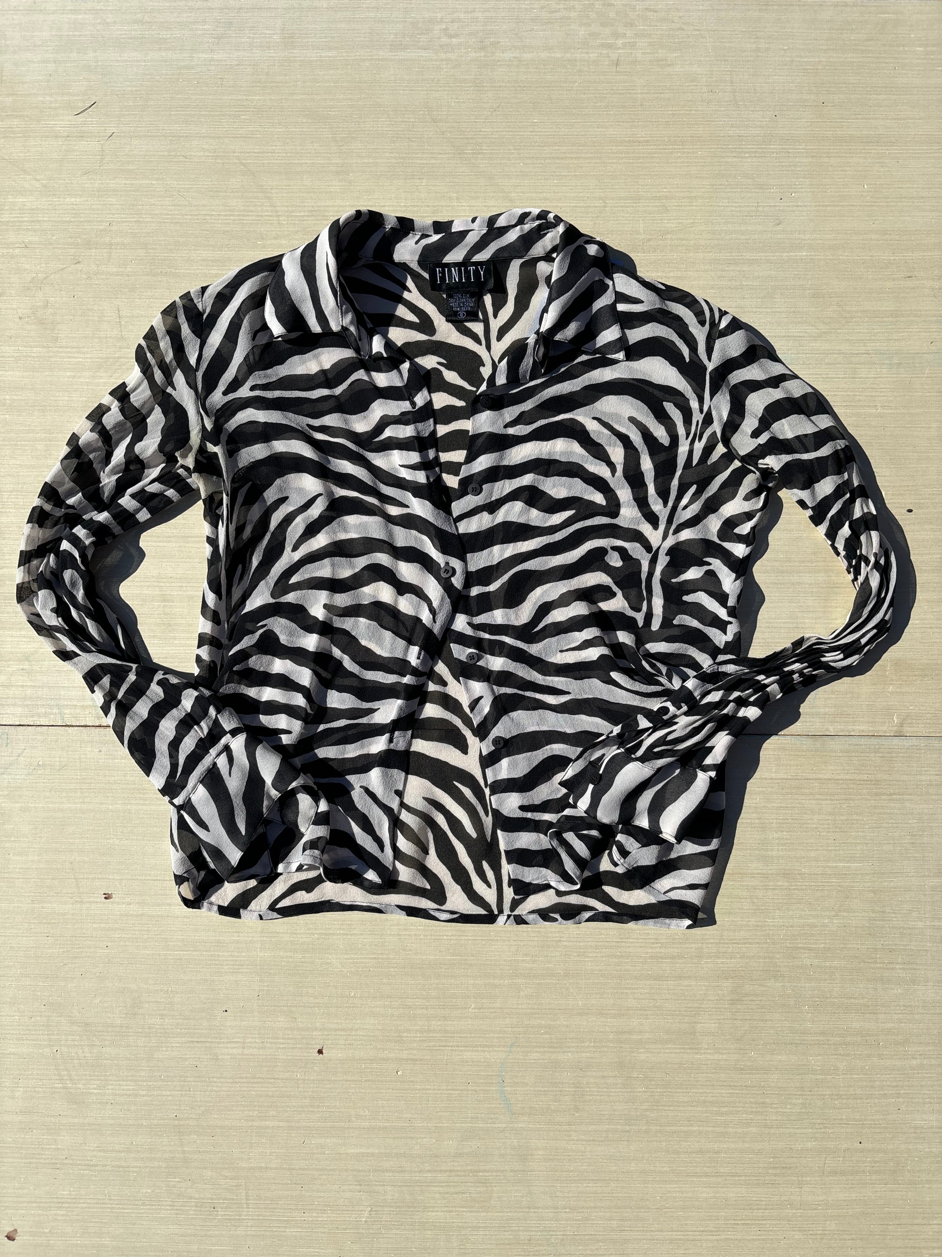 white black finity vtg zebra long sleeve, xs