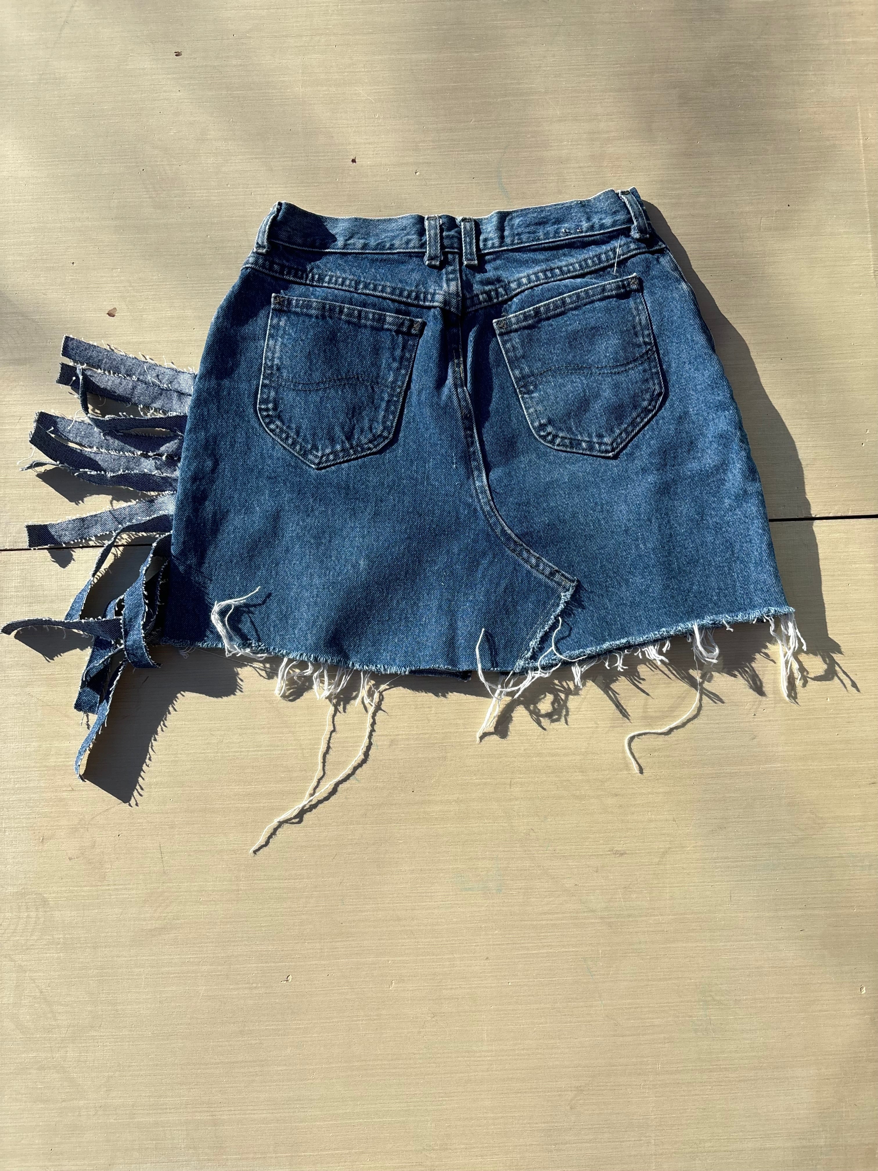 blue joci design company upcycled custom mini skirt