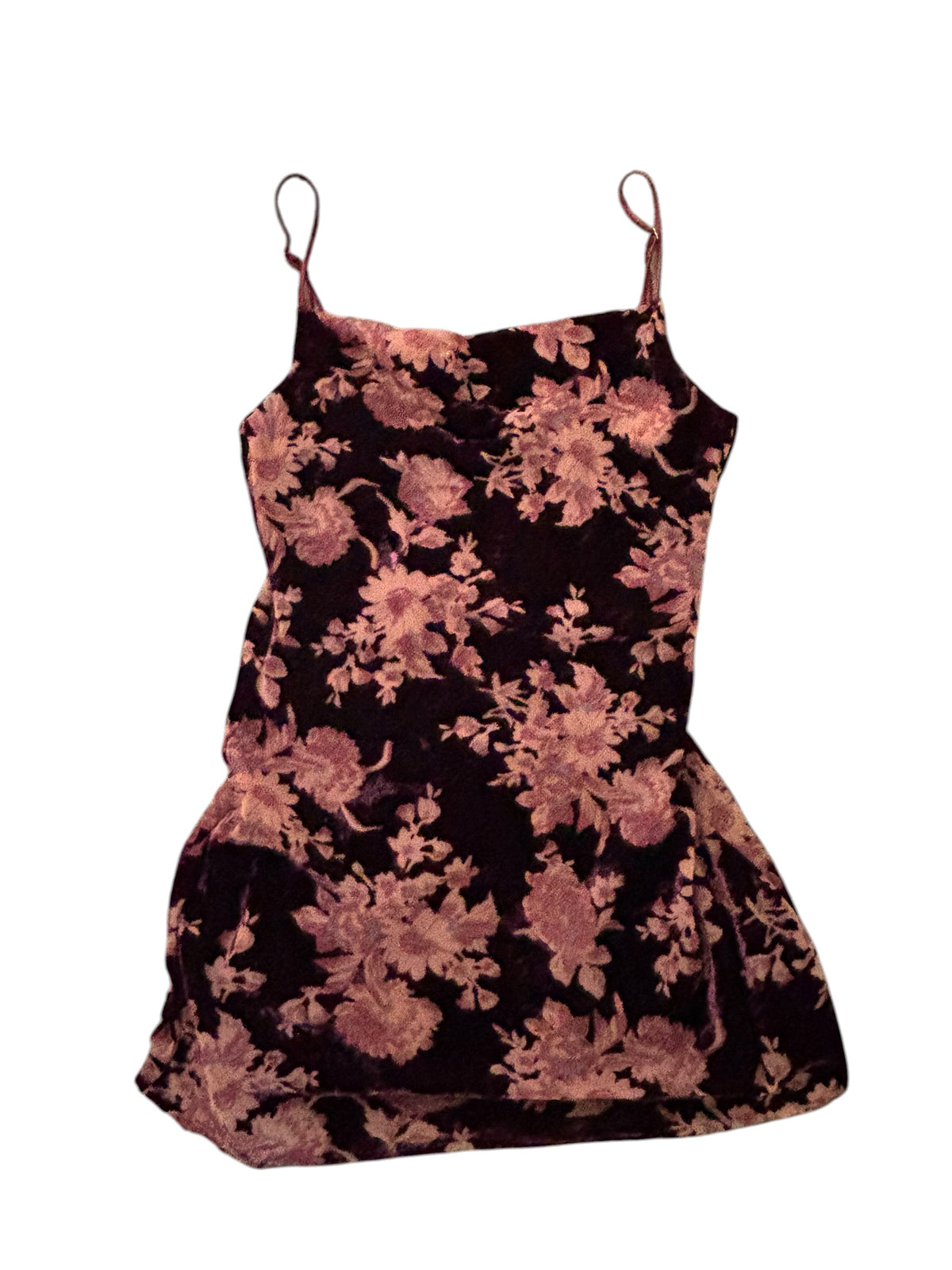 red tan cotton candy la floral velvet tank mini dress, m