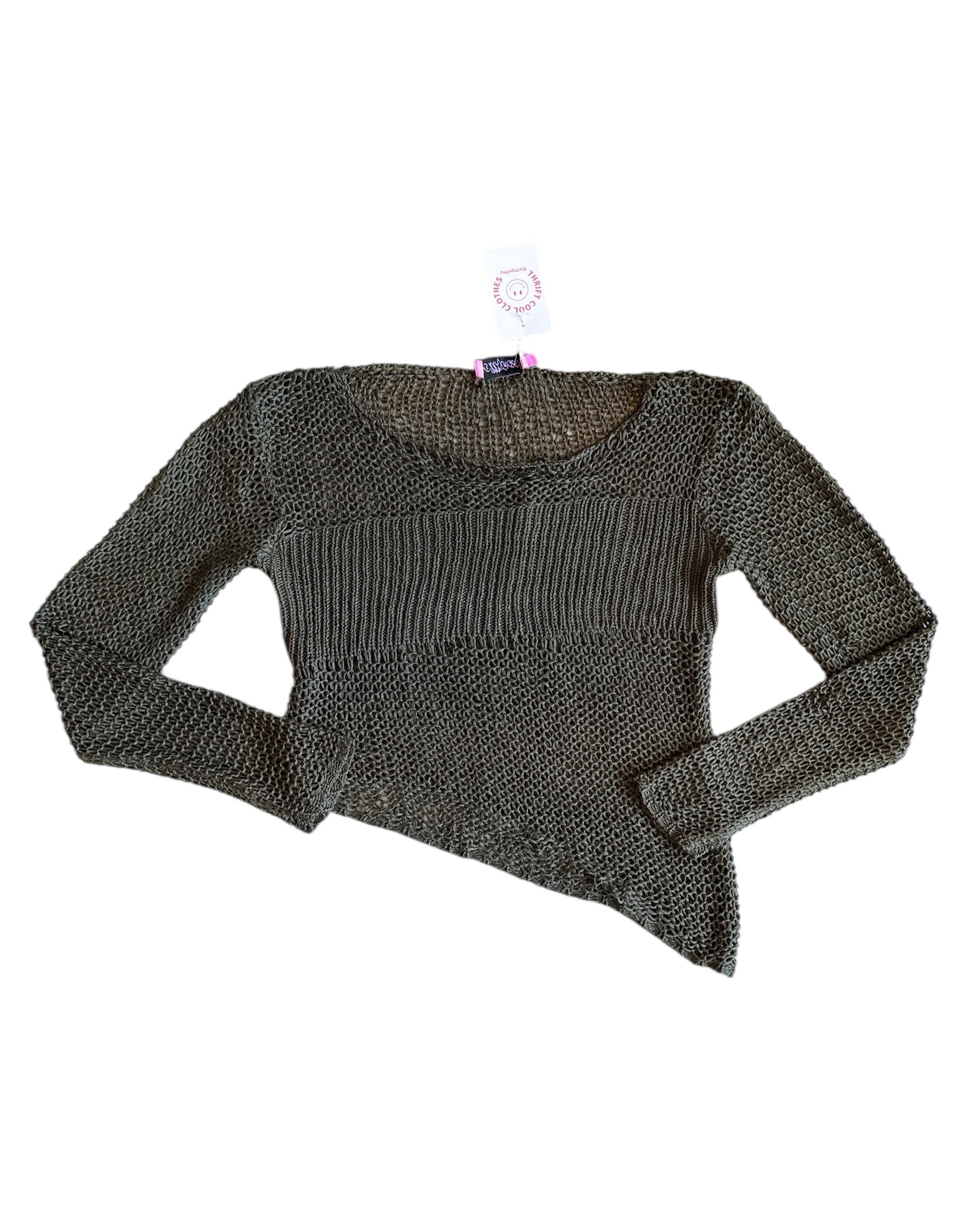 green edikted asymmetrical loose crochet sweater, s