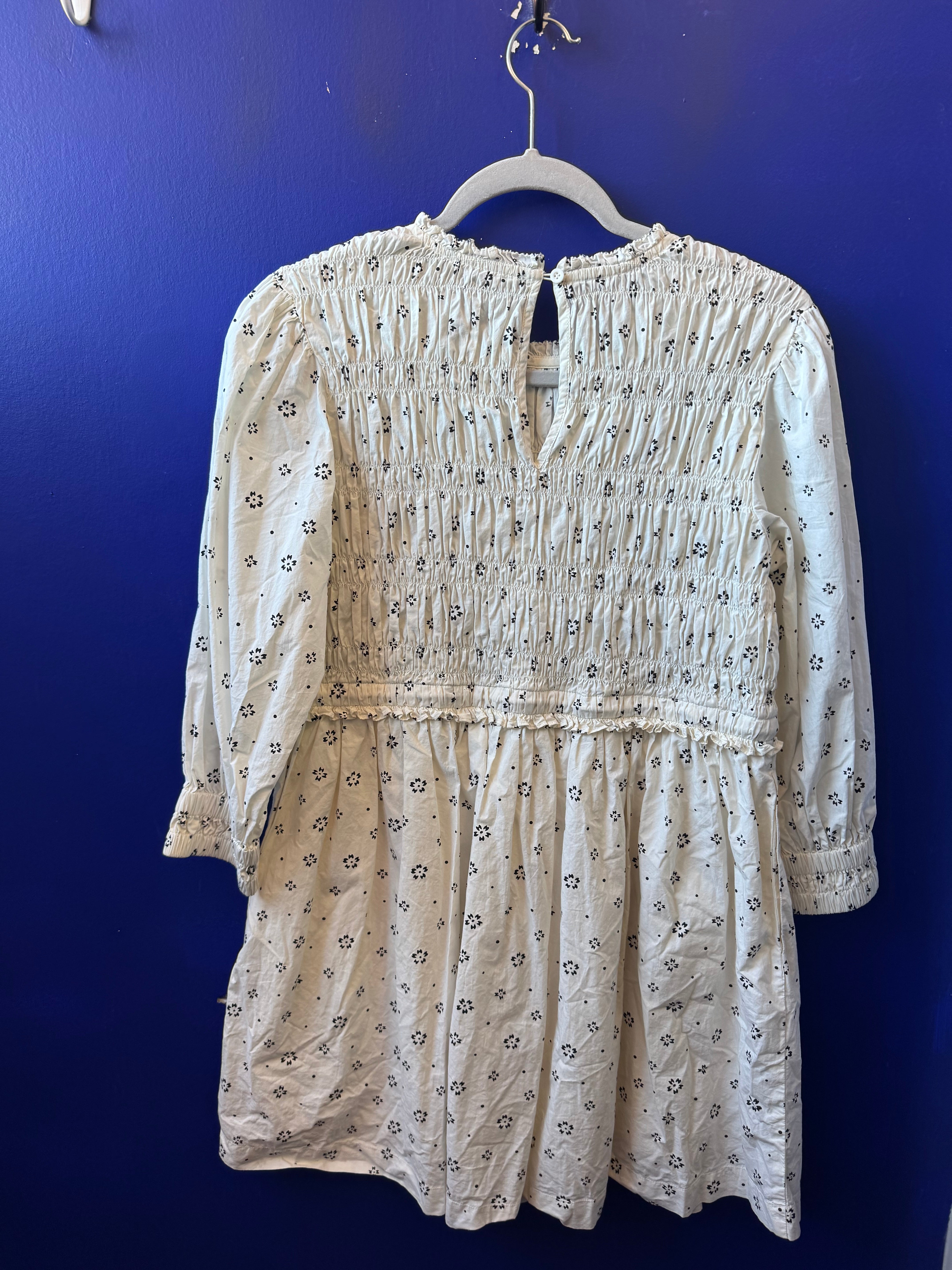cream black apiece apart floral smocked ls mini dress, xs