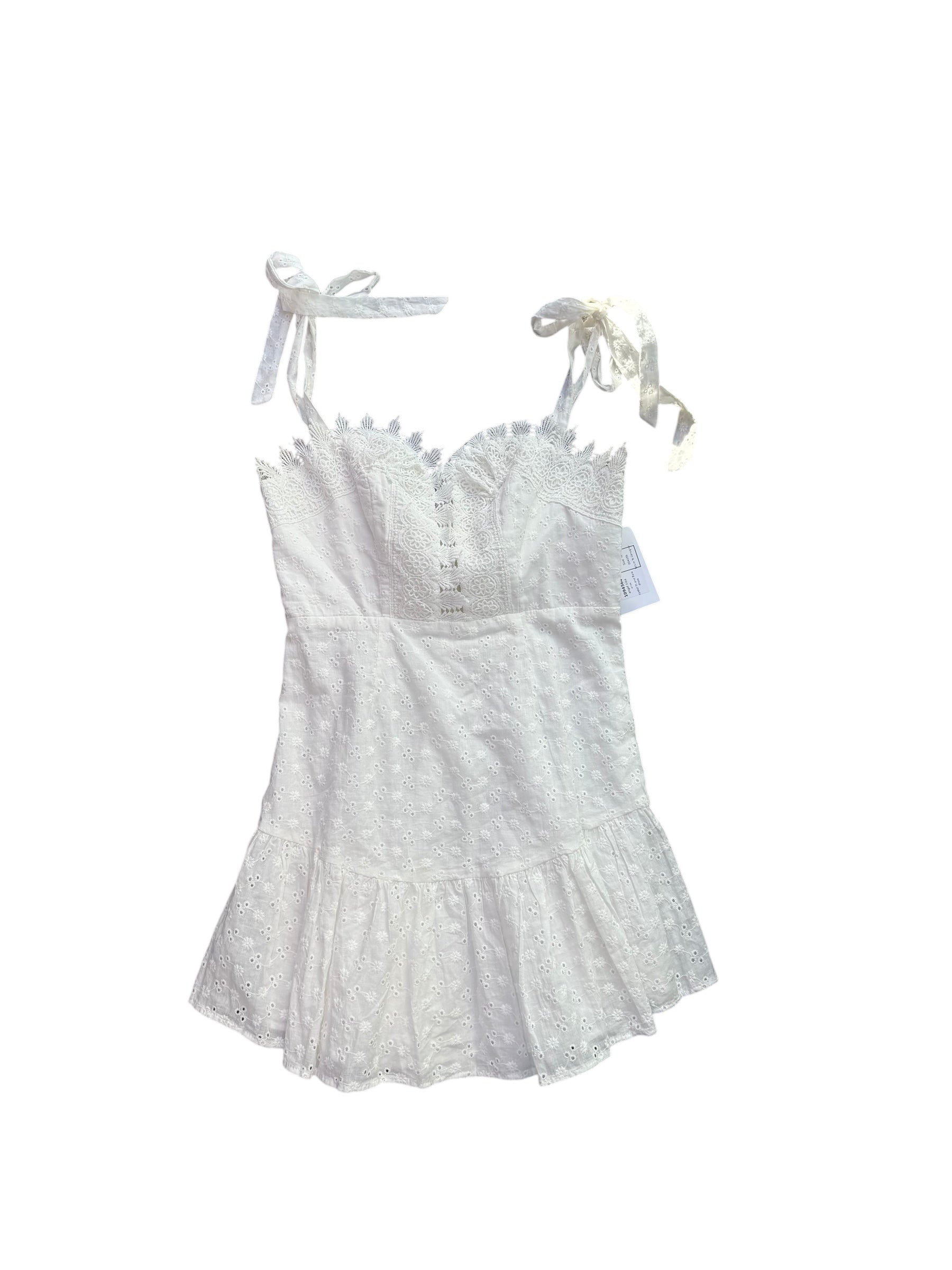 white angel biba eyelet fit and flare dress, M
