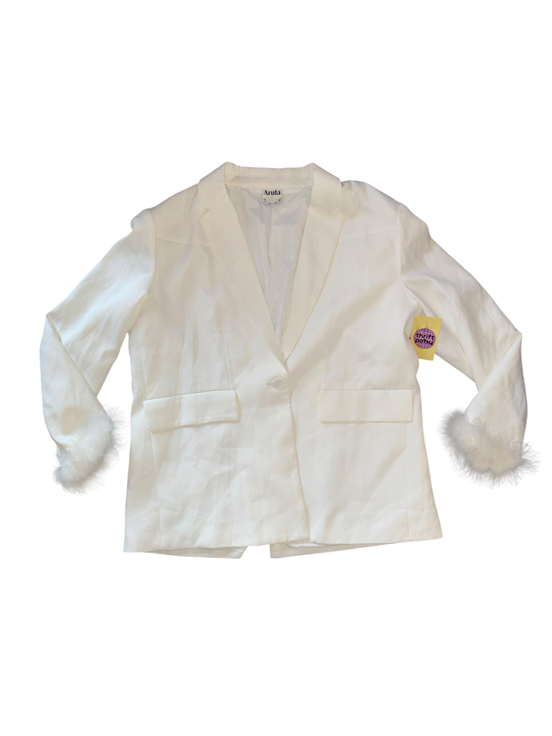 white Arula feather trim blazer, XL