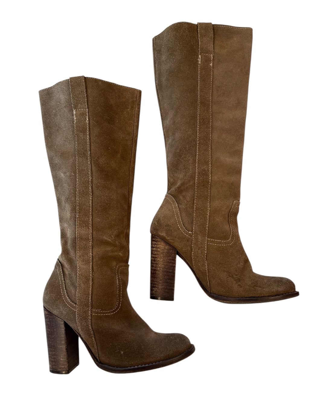 brown steve madden suede heeled boots, 7