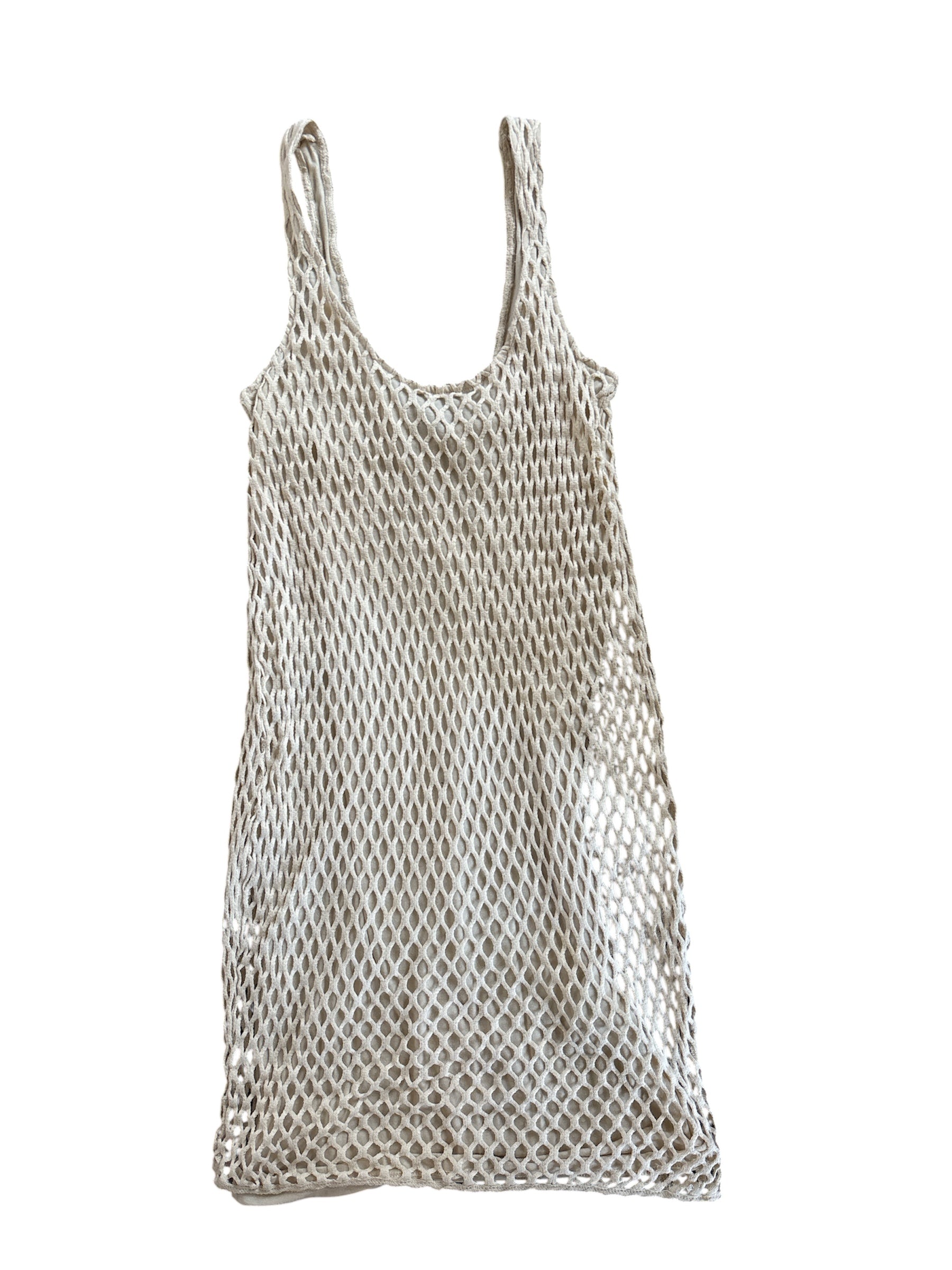 cream zara fish net tank dress, s