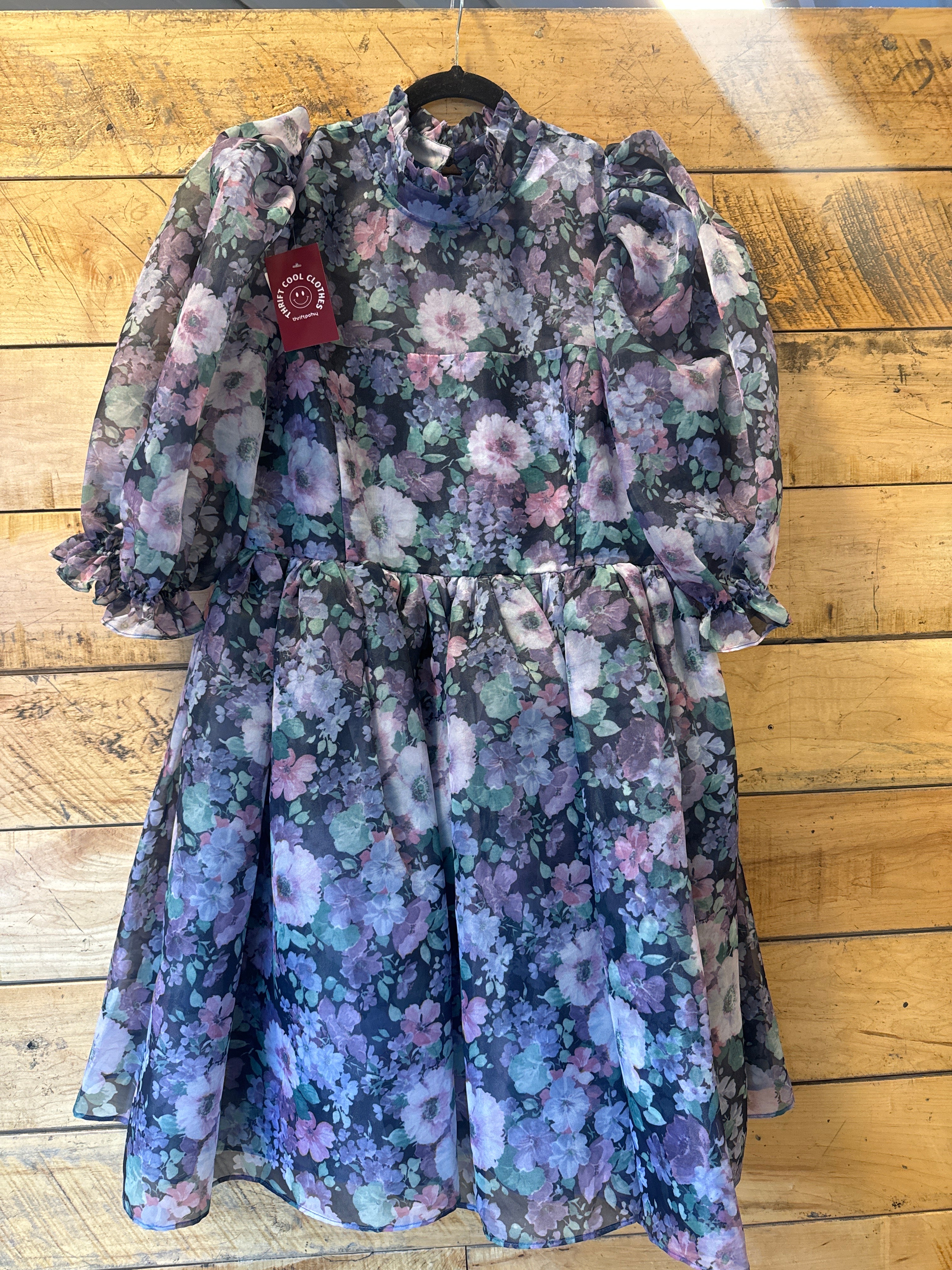 black selkie high neck floral dress, 1x