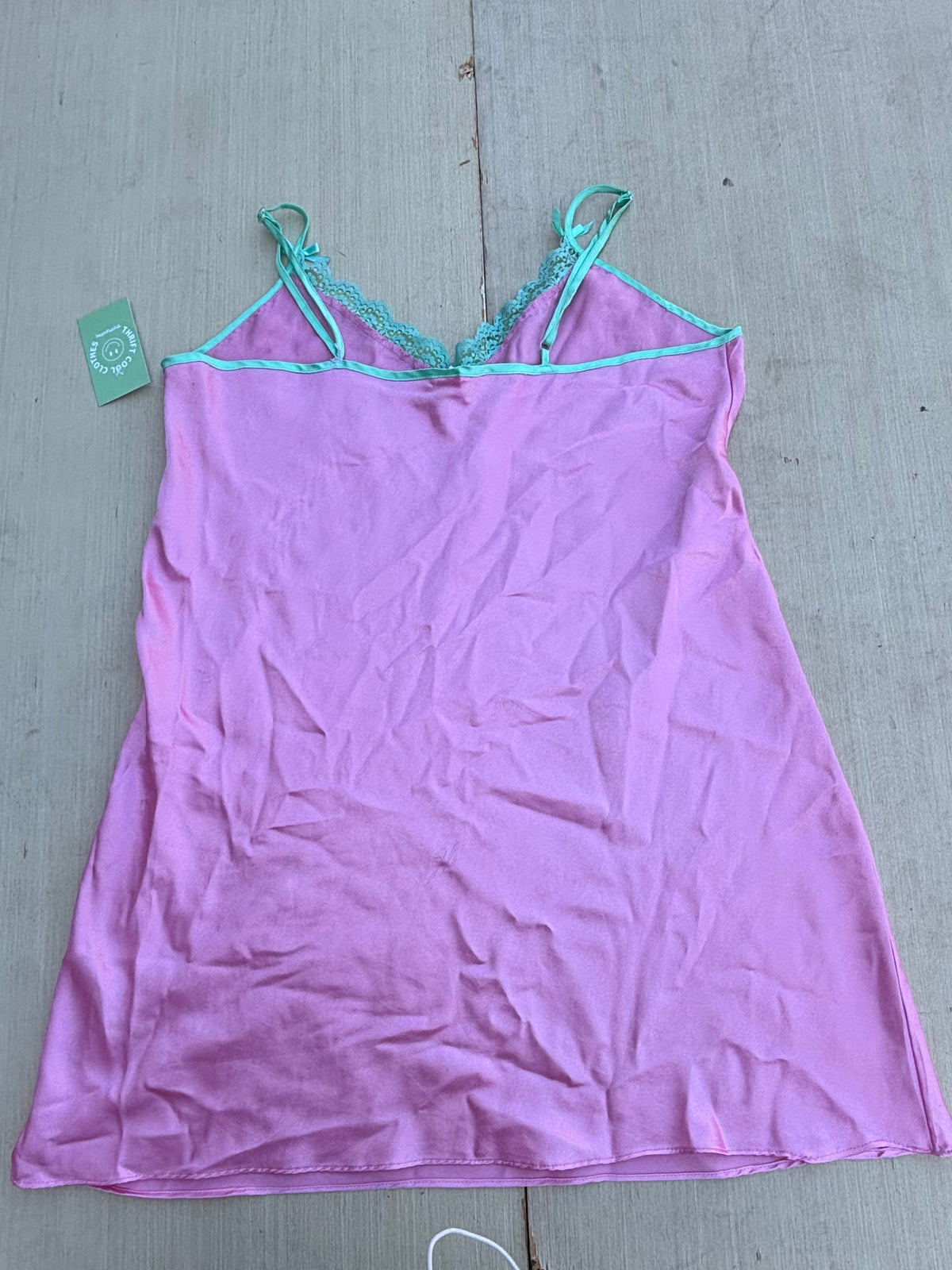pink green  satin slip, 2x