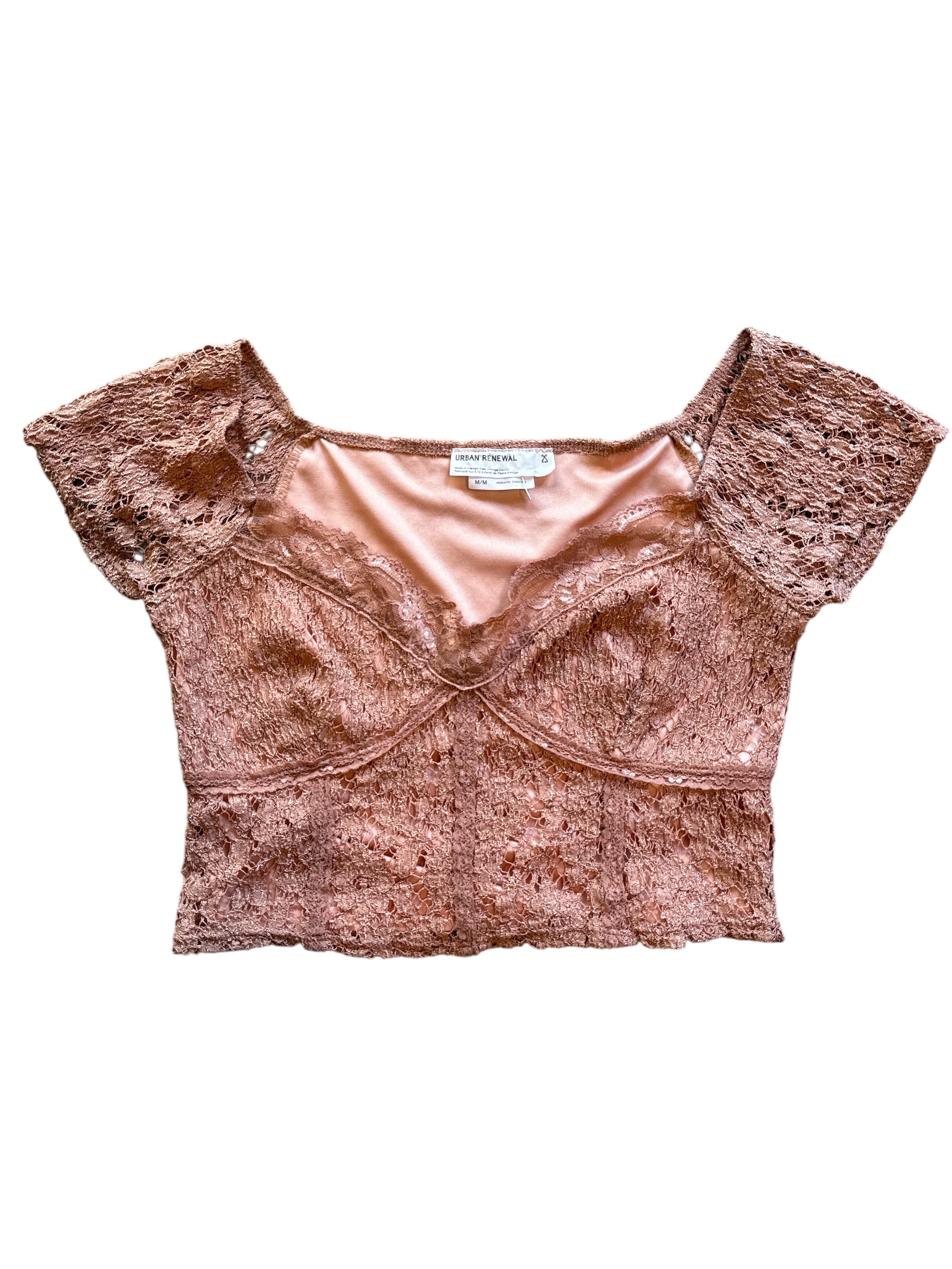 orange urban renewal crochet v neck top, m