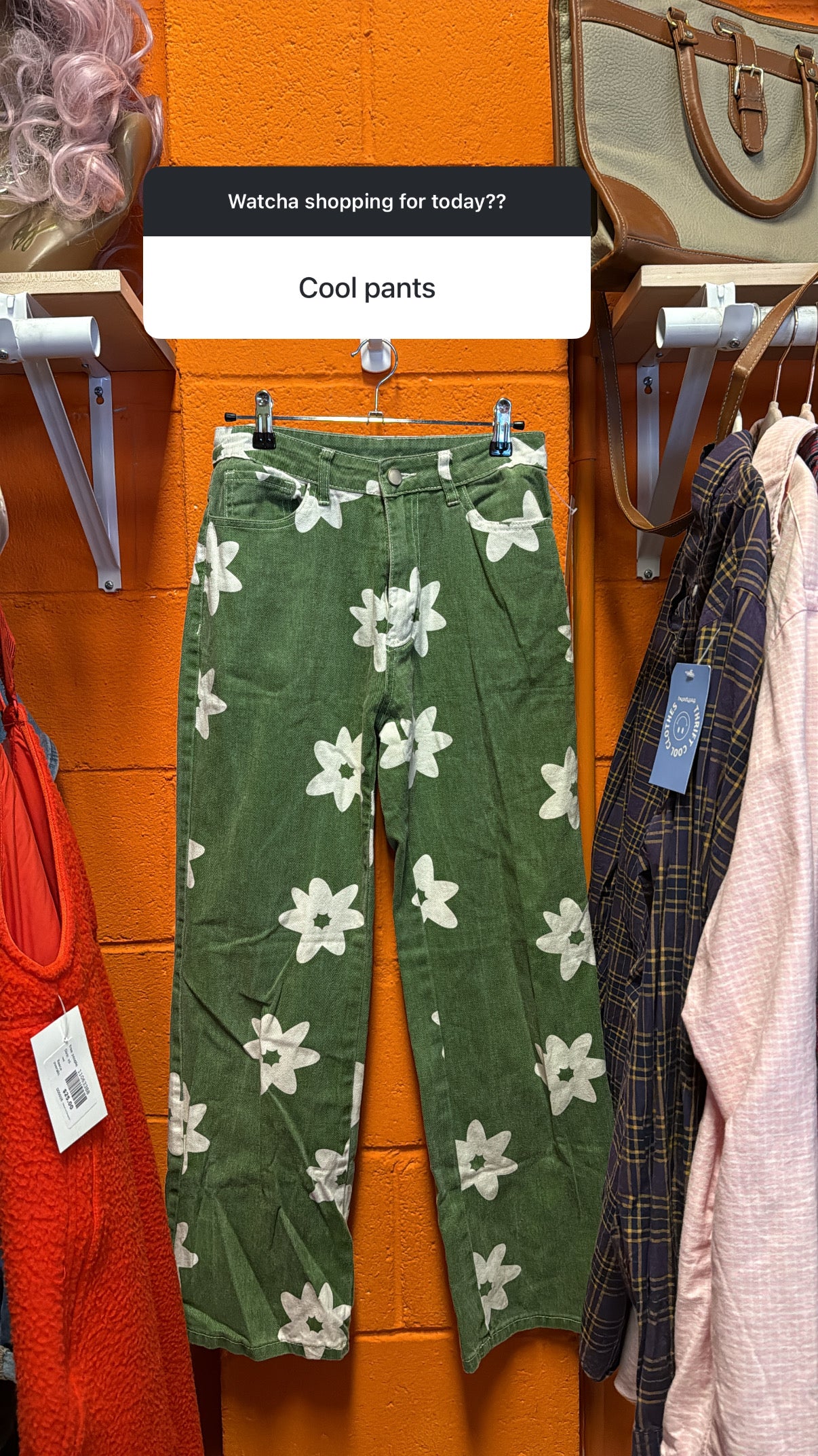 green  floral wide leg pants, small