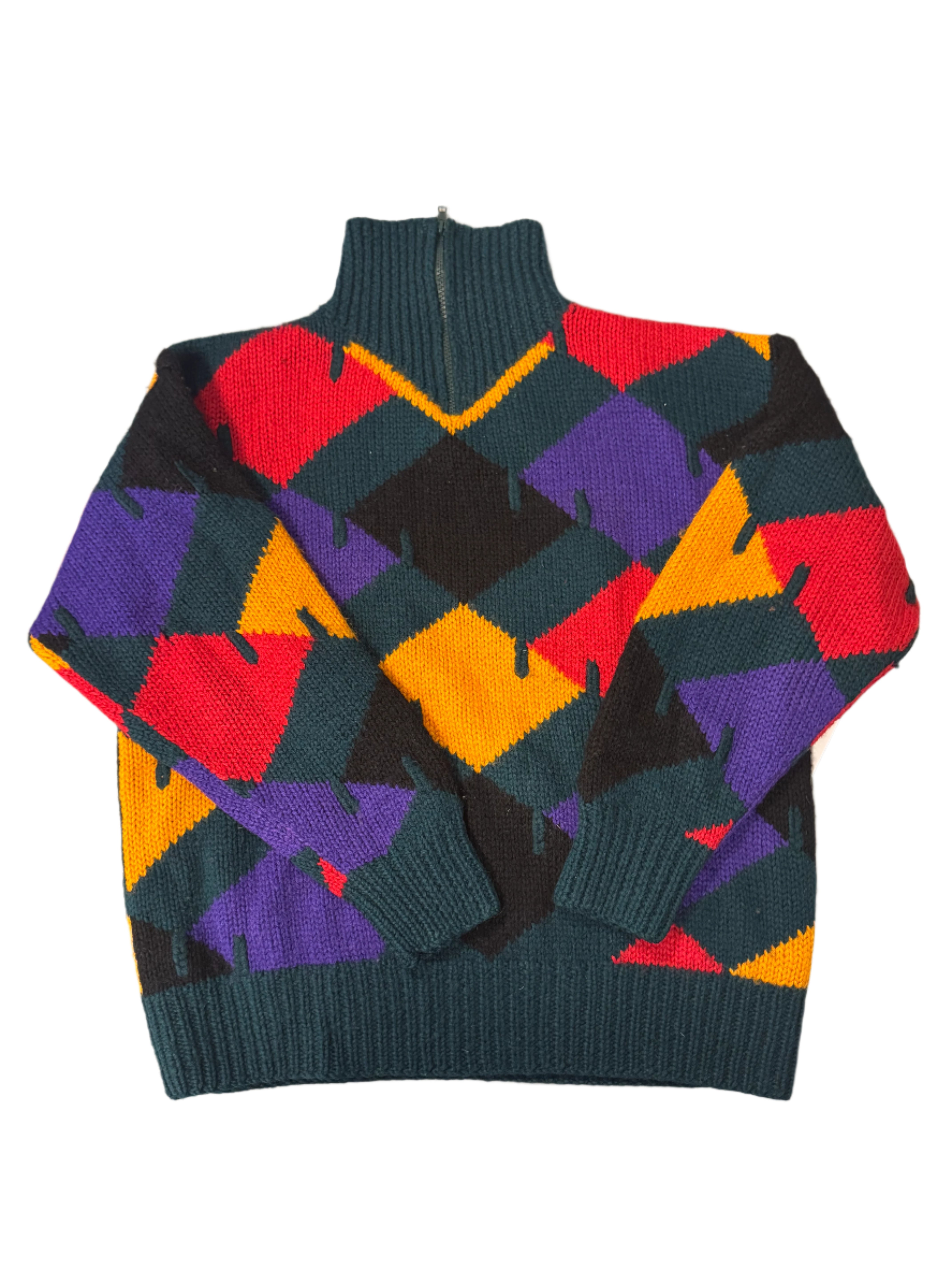 red ghreen purple eir vtg quarter zip sweater, s