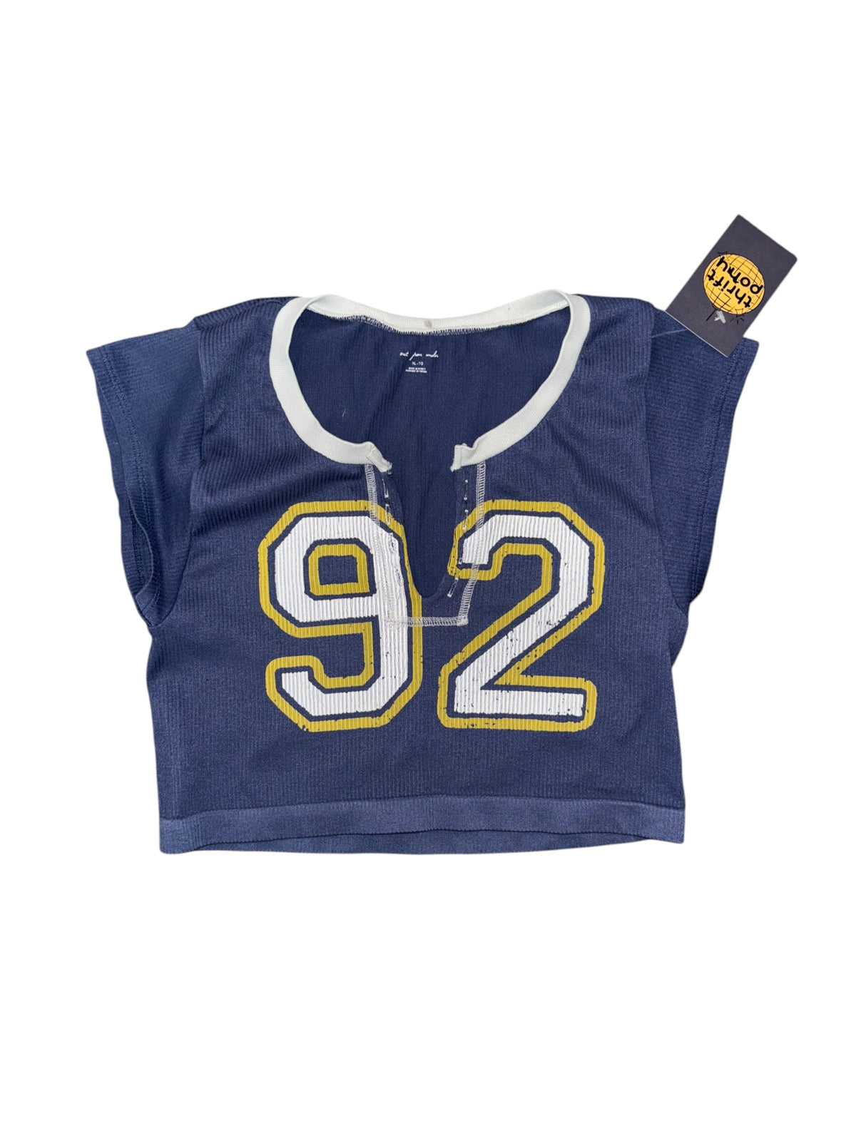 blue white yellow out from under ribbed 92 crop tee, xl