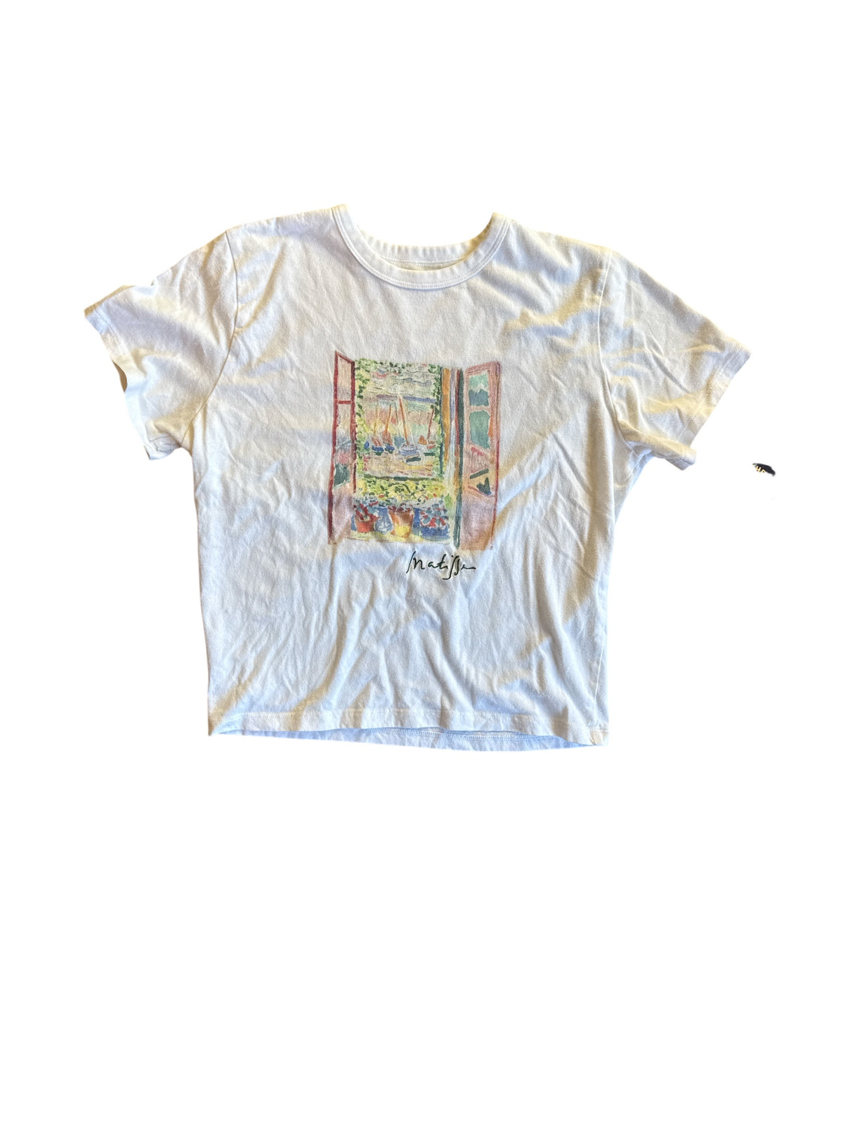 white abercrombie sceneic painting baby tee, xs