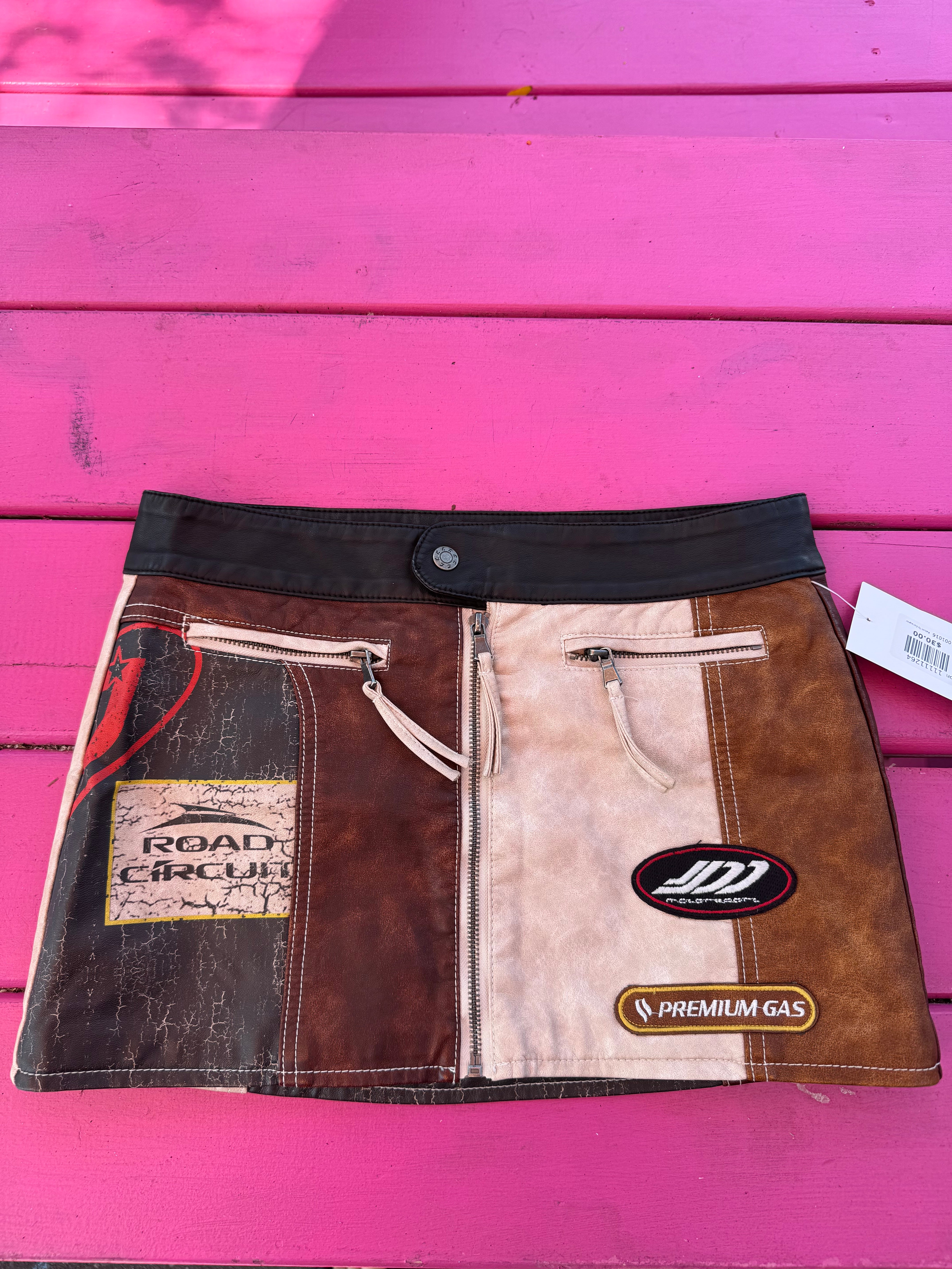 black brown cream jaded london pleather zipper patch mini skirt, 4