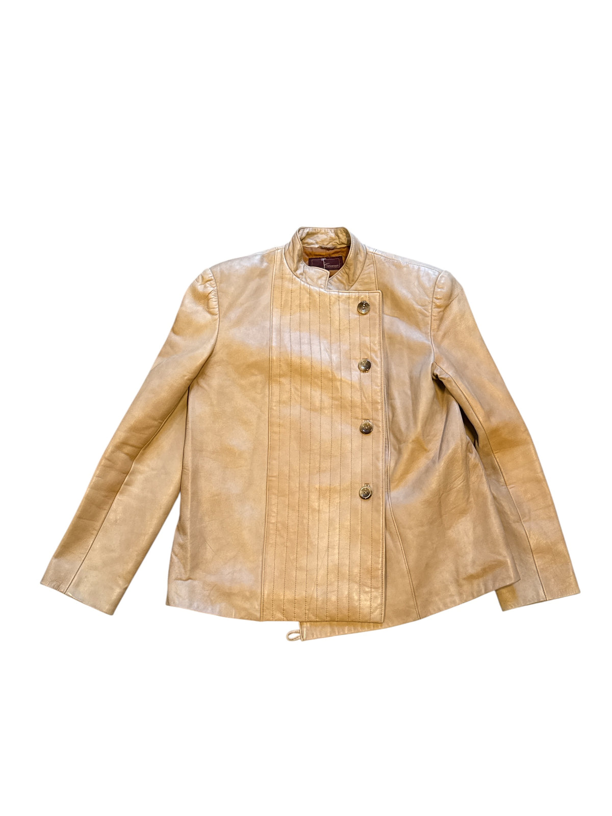 tan caraccio vtg asymmetrical button leather jack, 38 (fits like M)