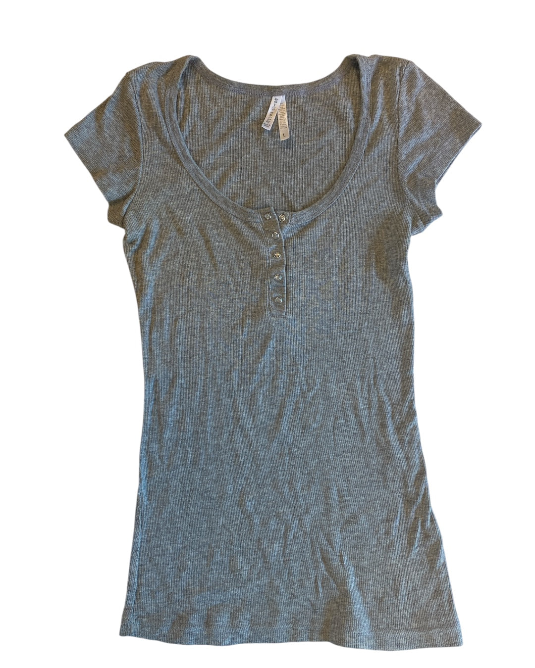 grey color story ribbed ss top, L