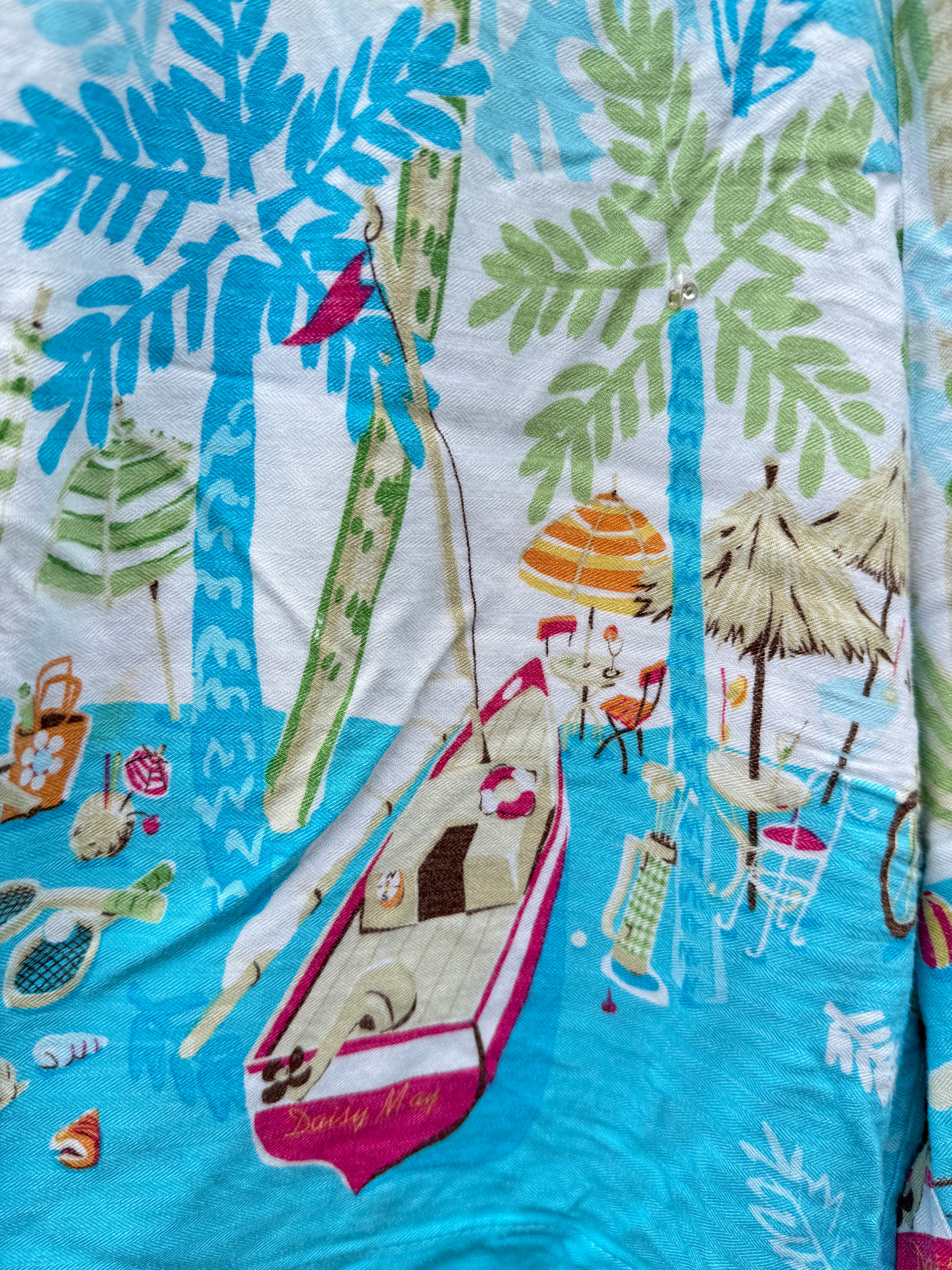 Blue green Gepetto Cutie beach scene shorts, S