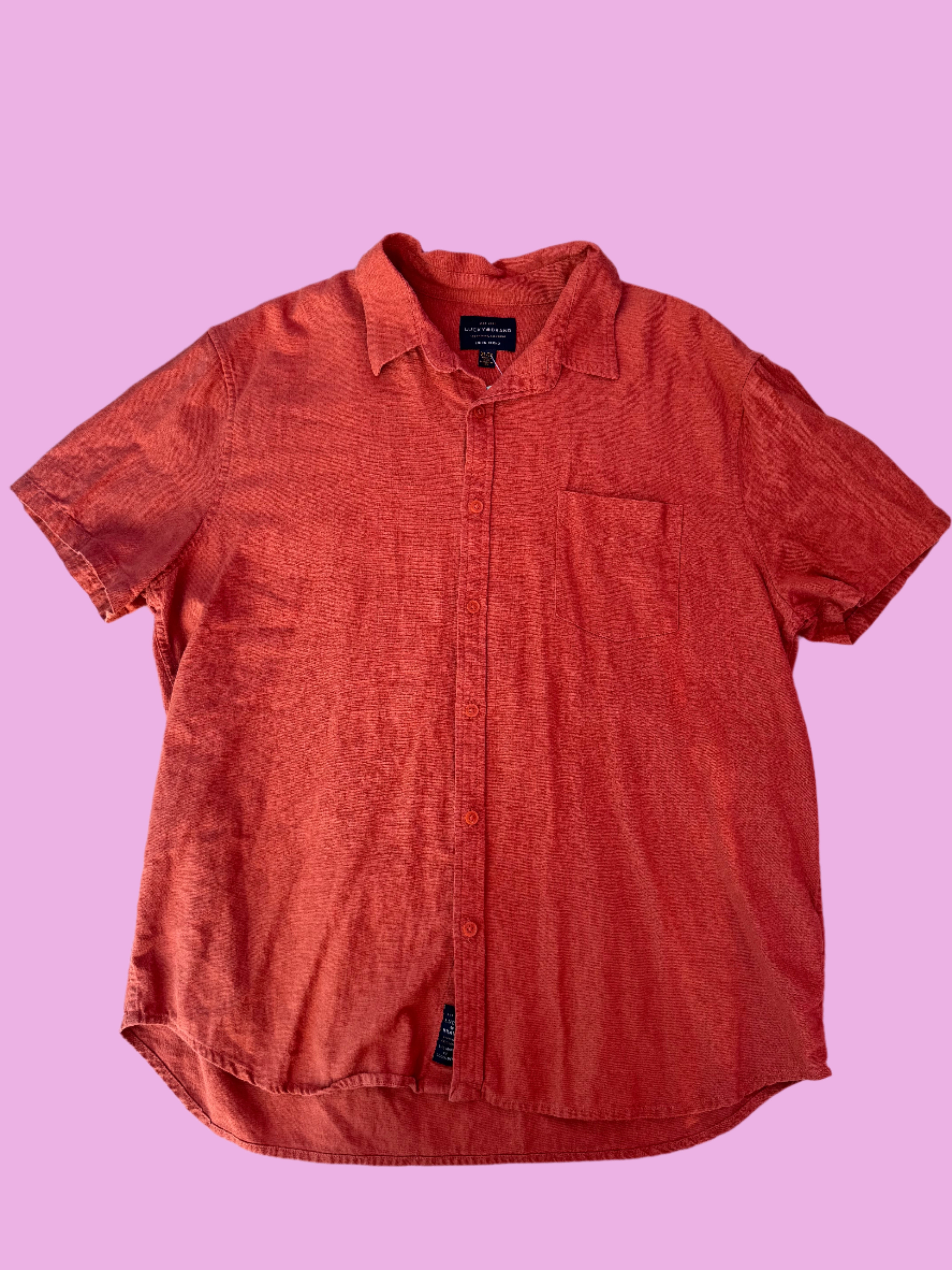 orange lucky brand linen blend button down top, XL