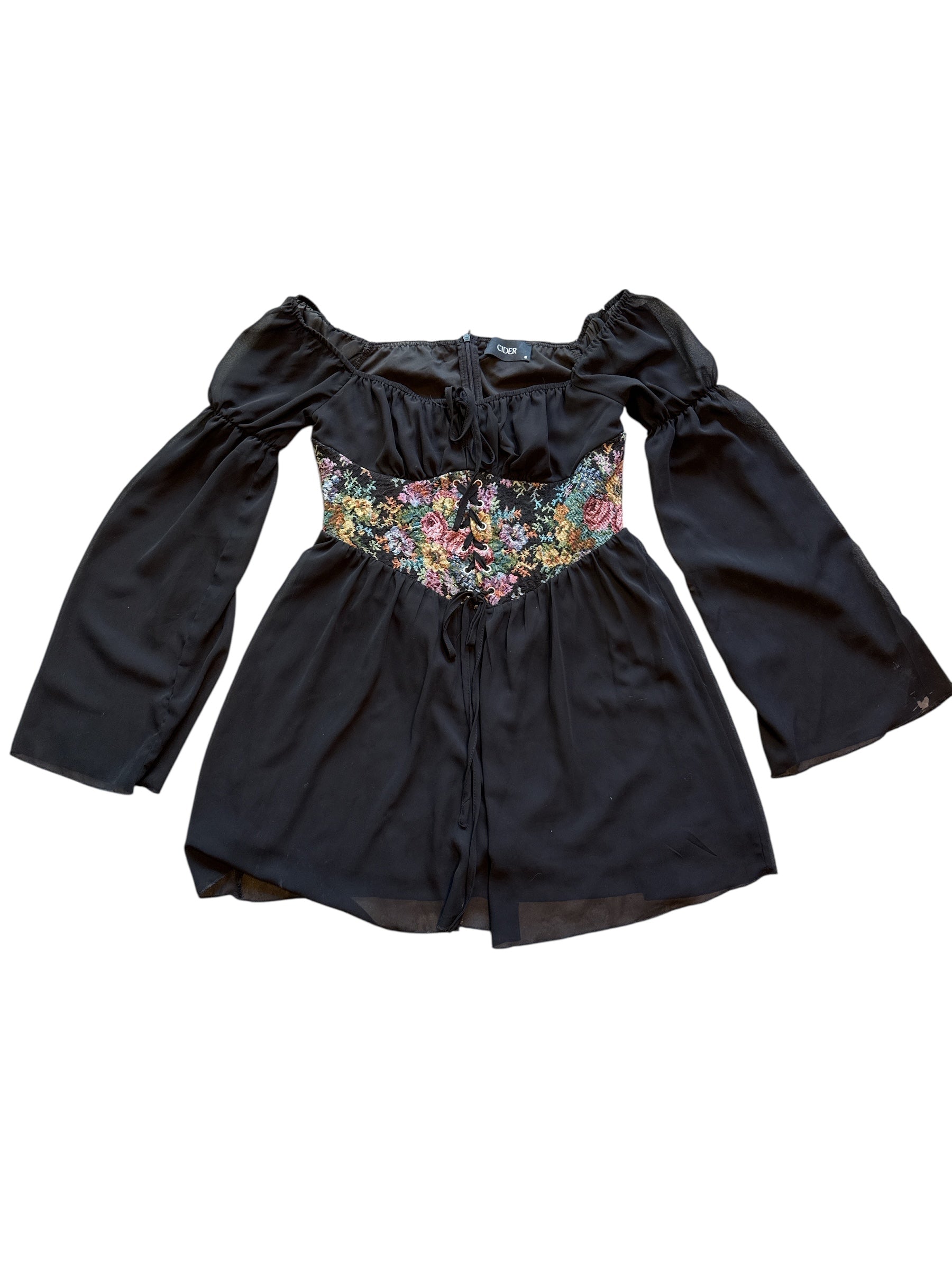 black cider sheer corset like dress, S