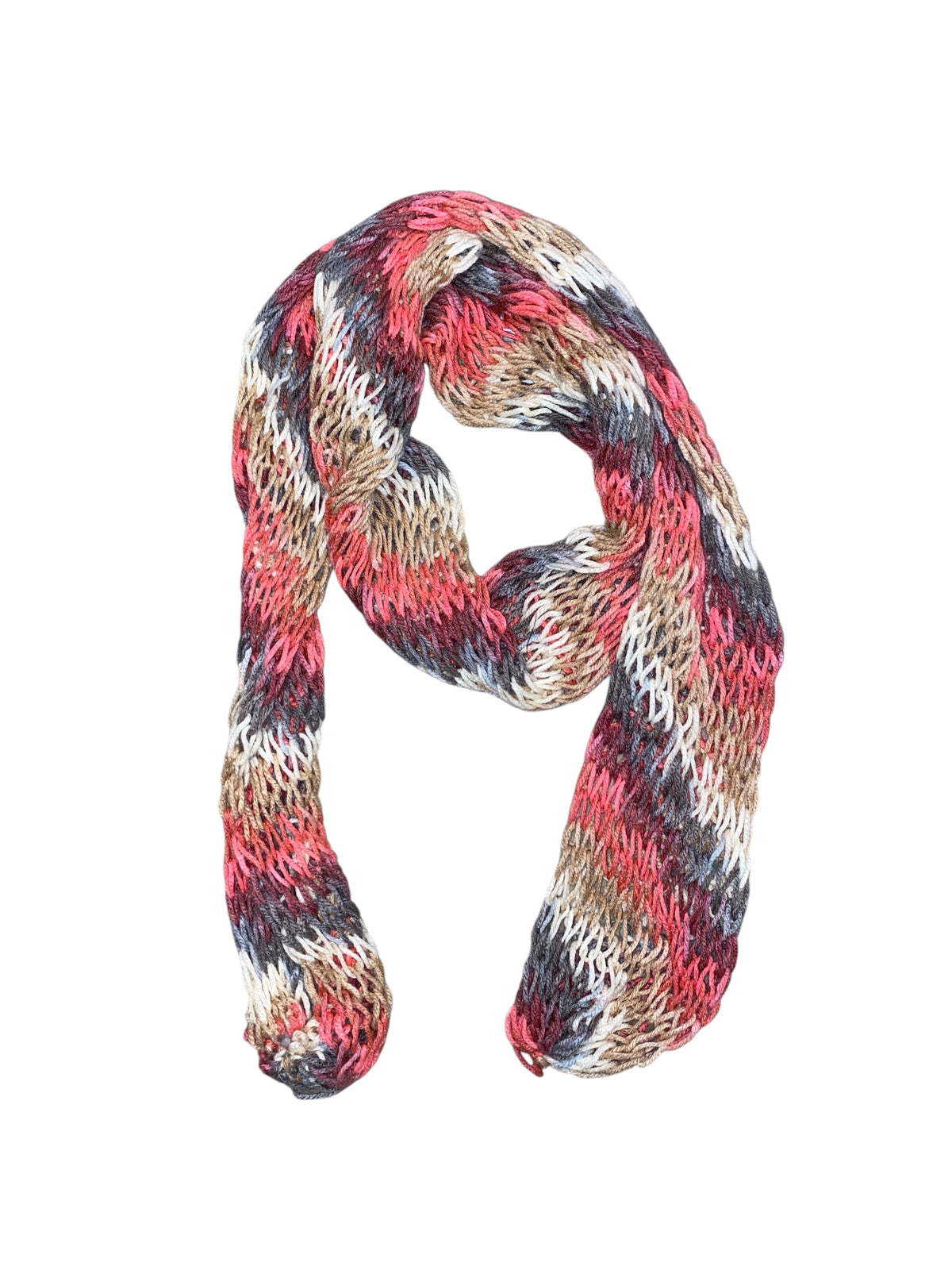 tan pink  crochet stripe scarf